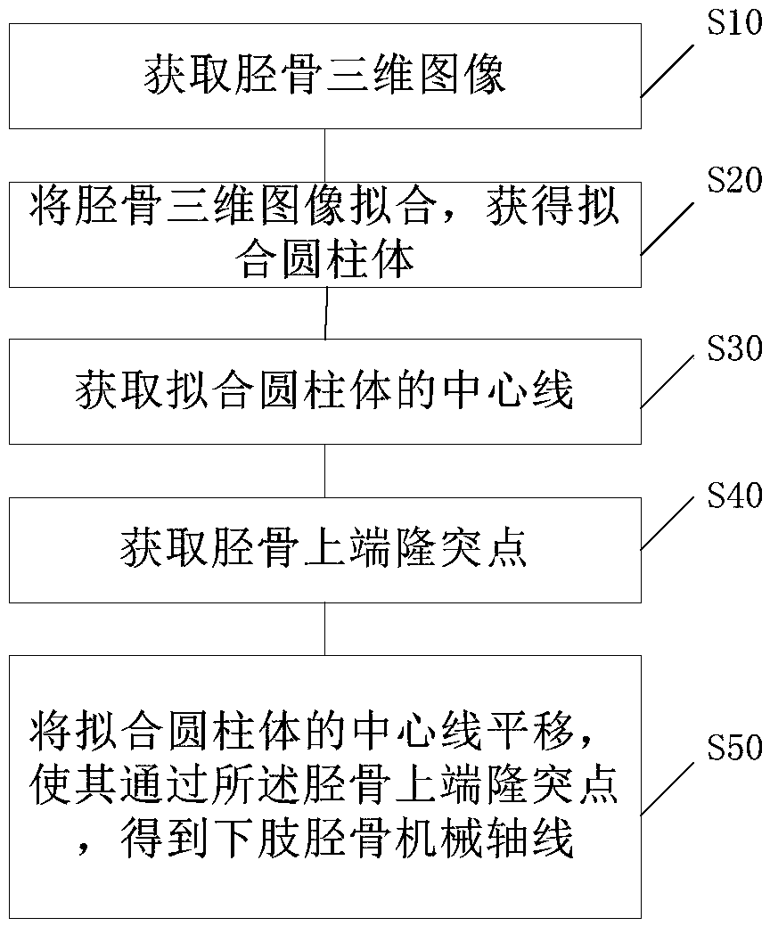 Cylinder fitting based lower limb tibia mechanical axis determination method