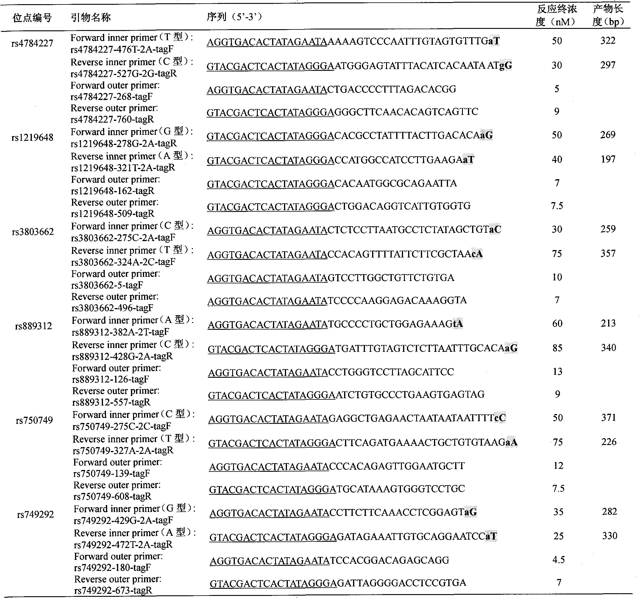 Establishment of female genital cancer relevant SNP sites multiple detection method