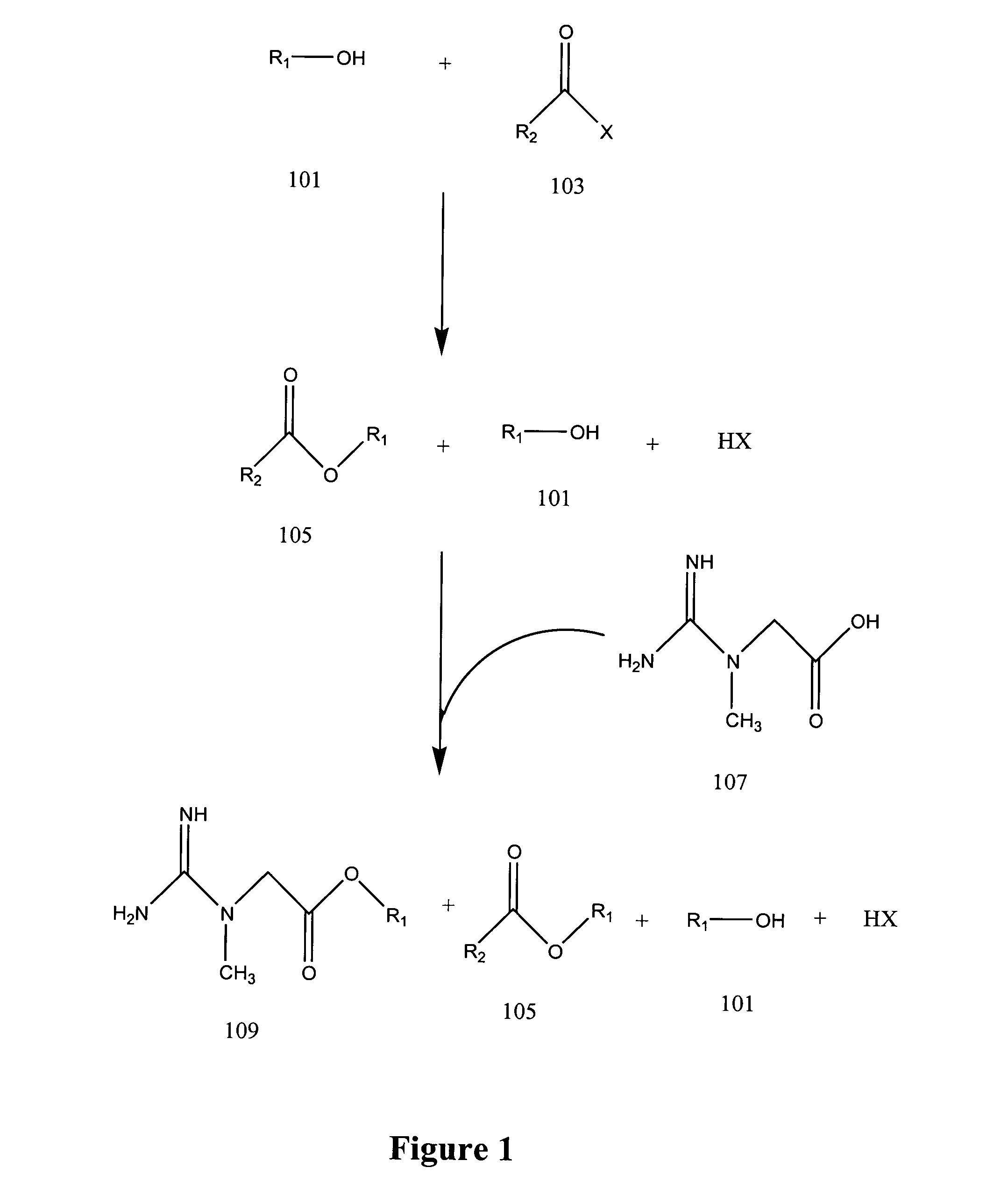 Production of creatine esters using in situ acid production