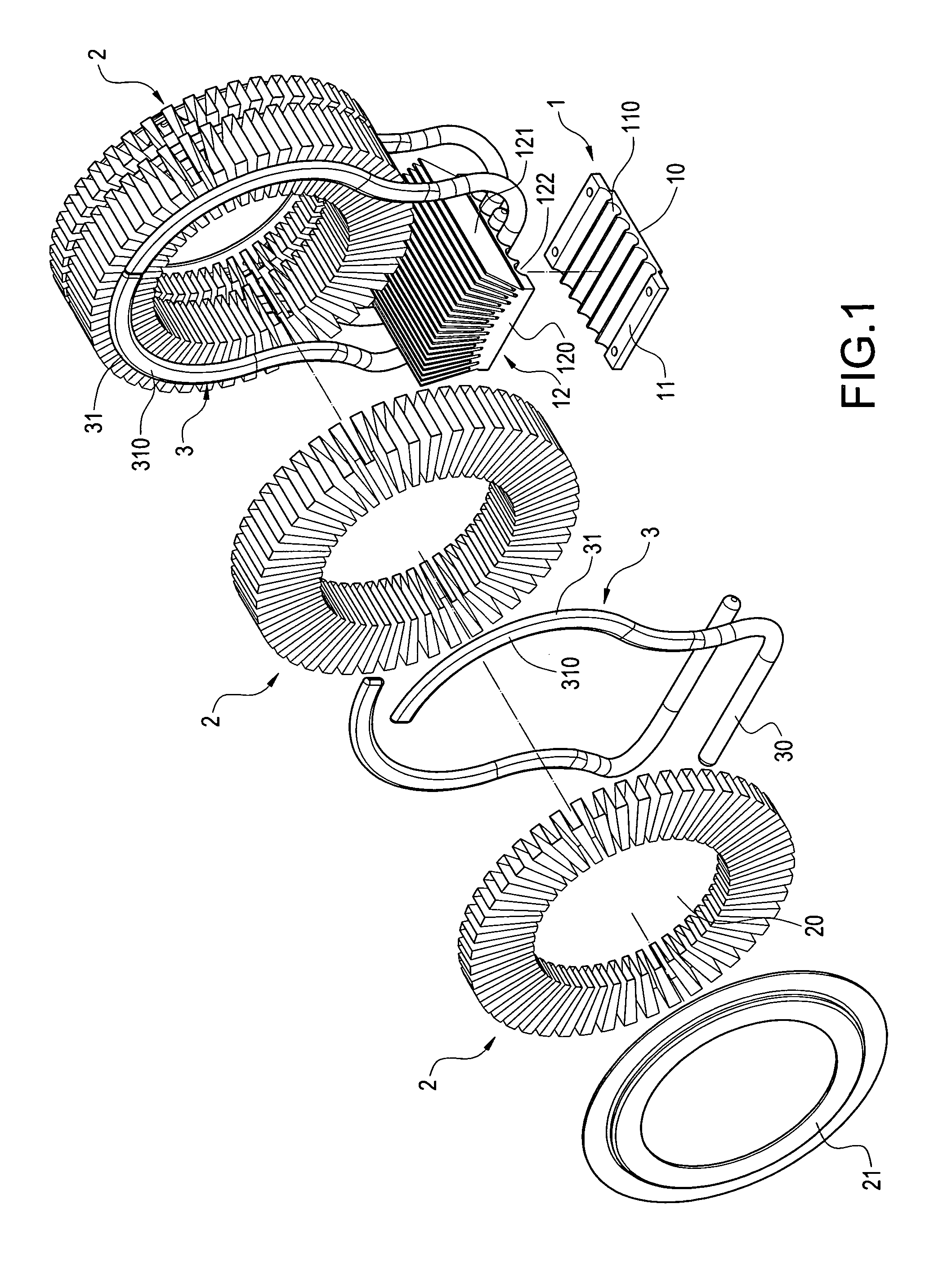 Cooling device with ringed fins