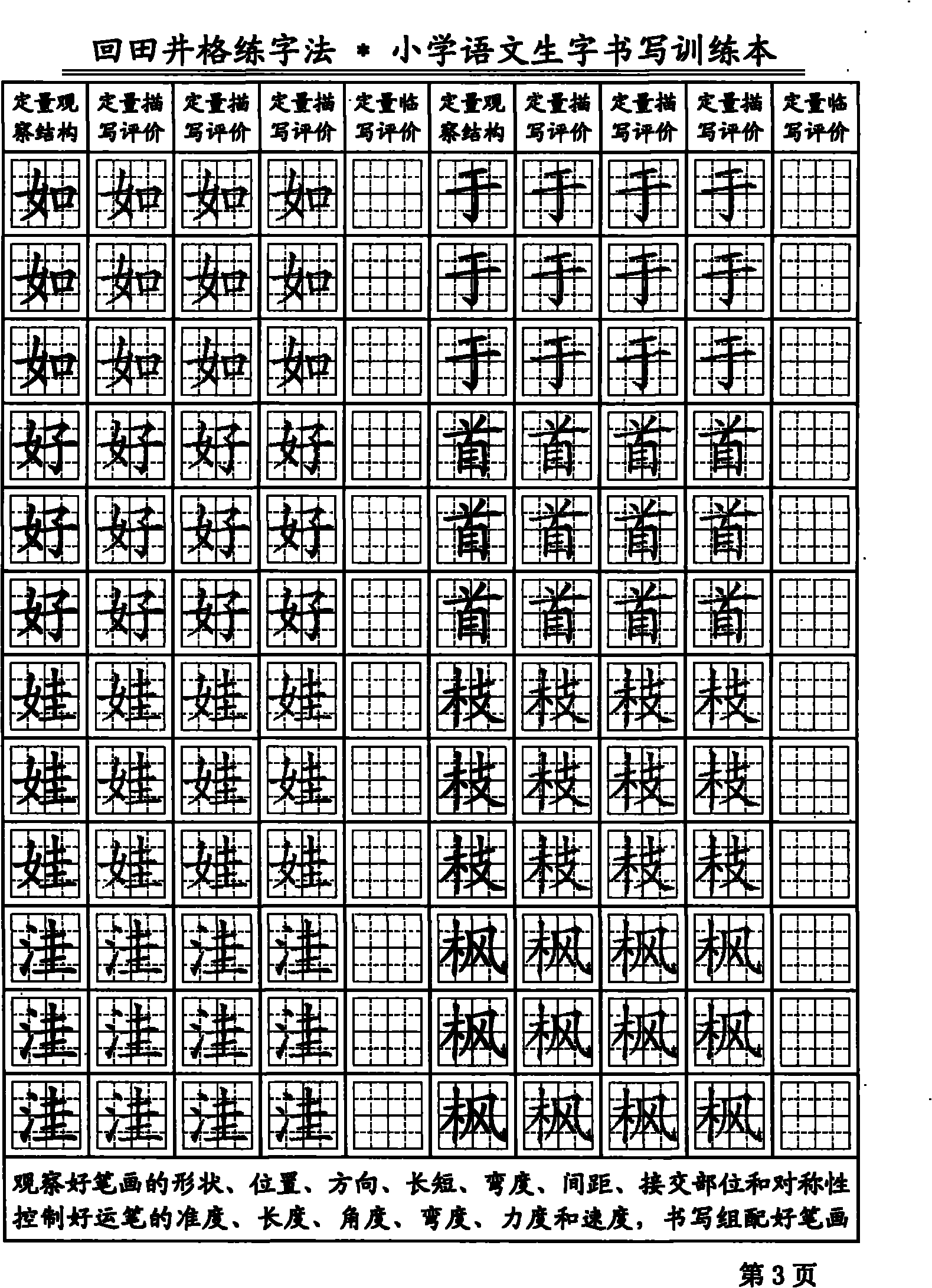 Chinese character writing training book for hui-tian-jing lattice calligraphy practicing method