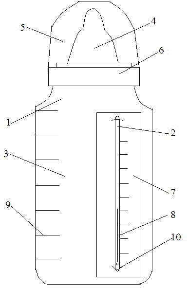 Plastic infant feeding bottle with measurable temperature