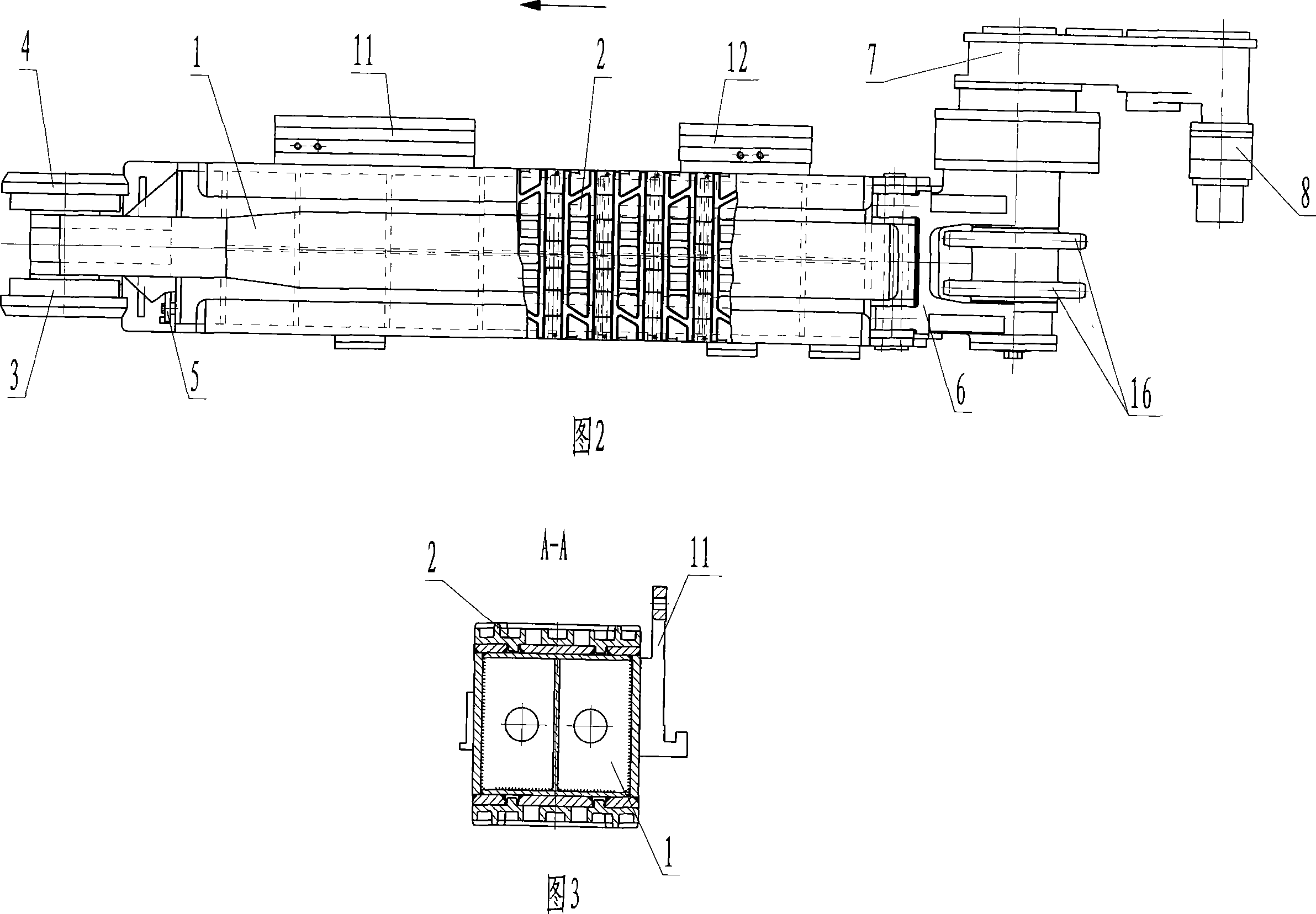 Pedrail running gear without thrust wheel