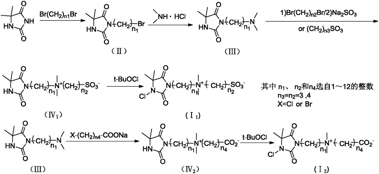 Betaine type chloramine antibacterial agent and synthetic method thereof