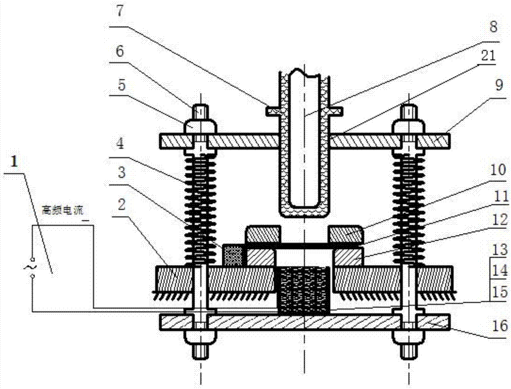 Warm and hot forming device for sheet metal based on induced high-frequency electromagnetic field