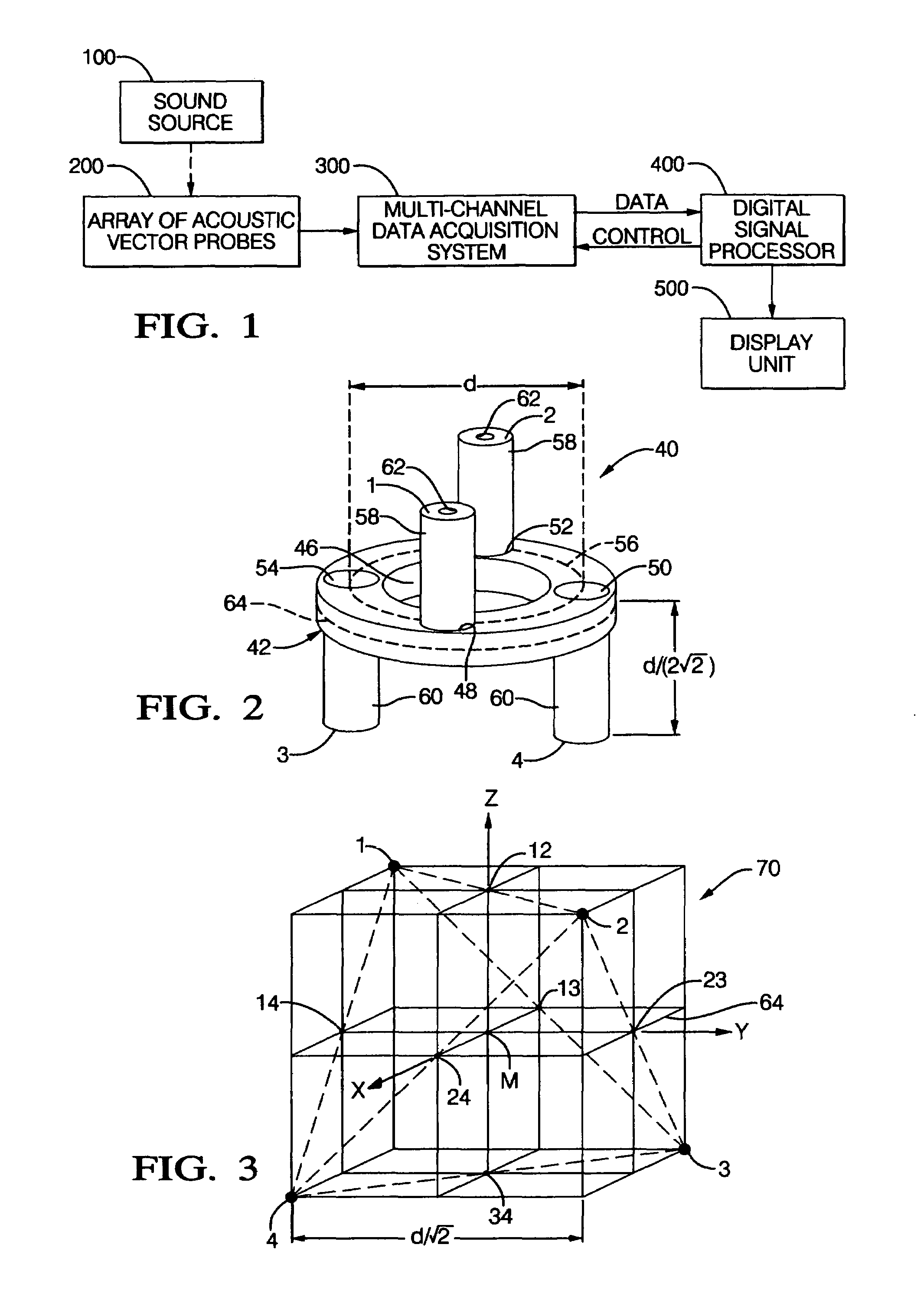 Sound source location and quantification using arrays of vector probes