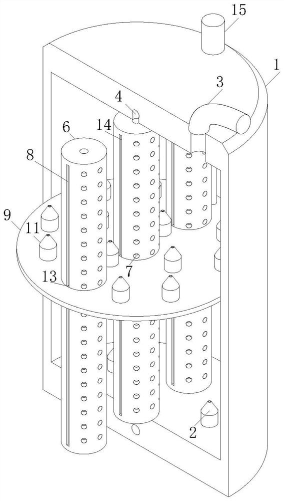 Partitioned spraying desulfurization tower and desulfurization device