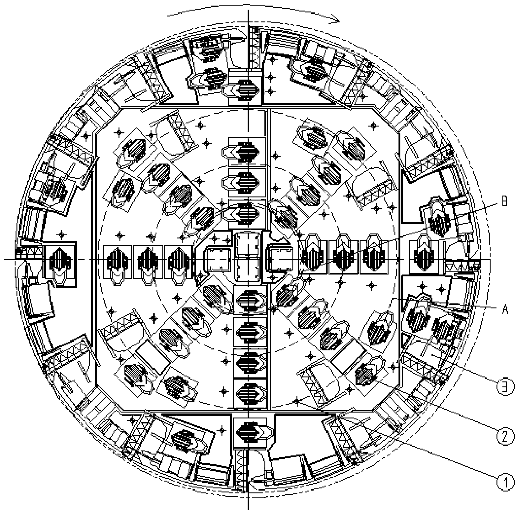 Distribution method and distribution structure of high-pressure water jet in heading machine cutterhead