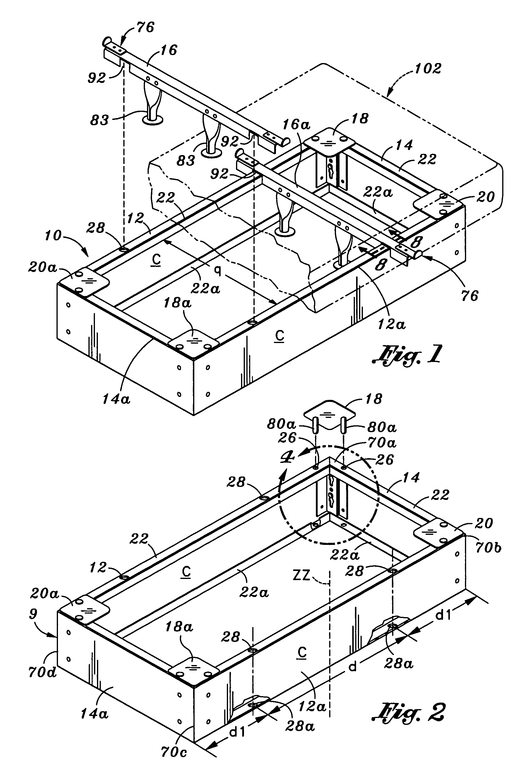 Easy to assemble bed base, two-component connector & kit