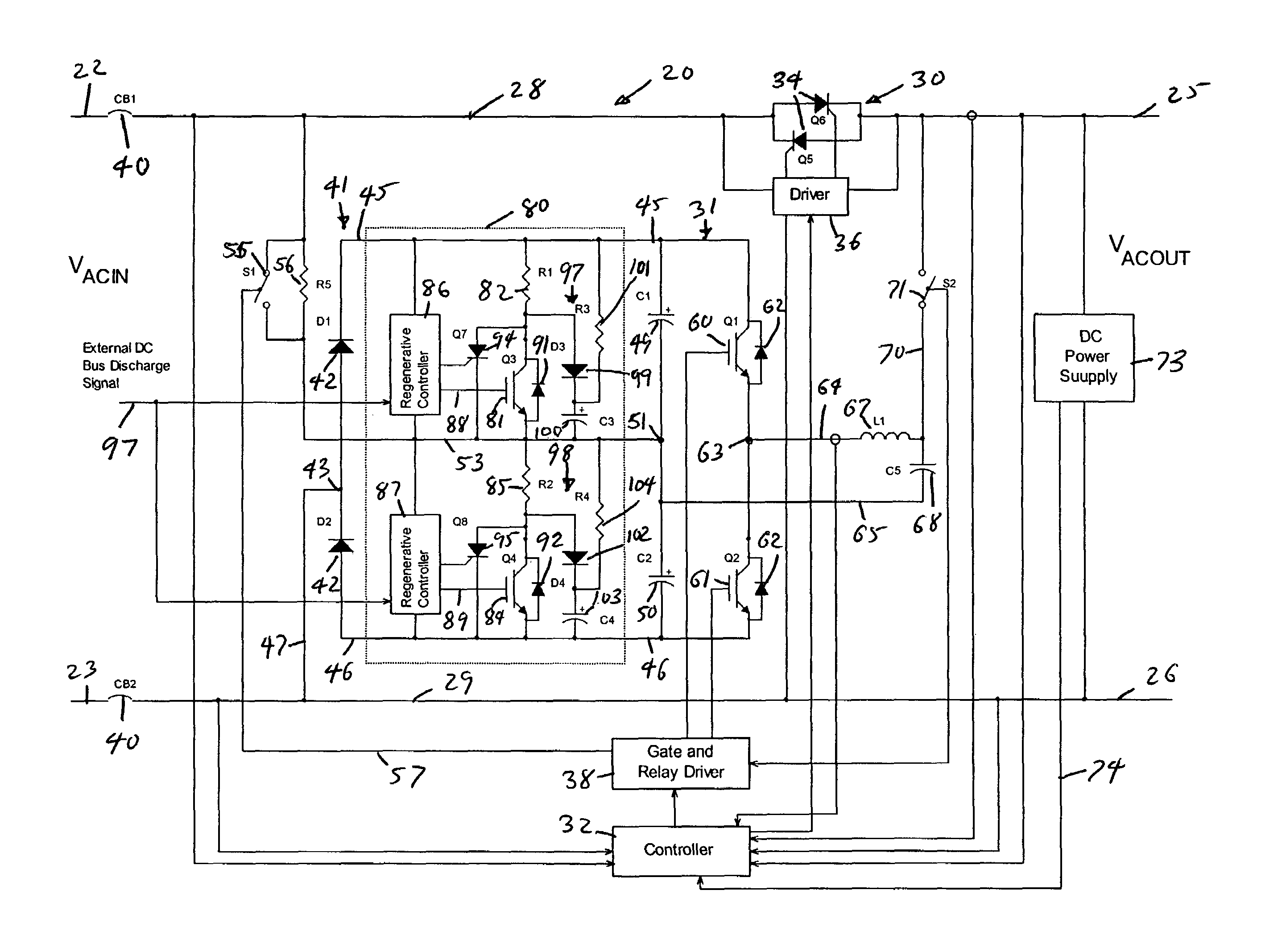 Power conversion and voltage sag correction with regenerative loads