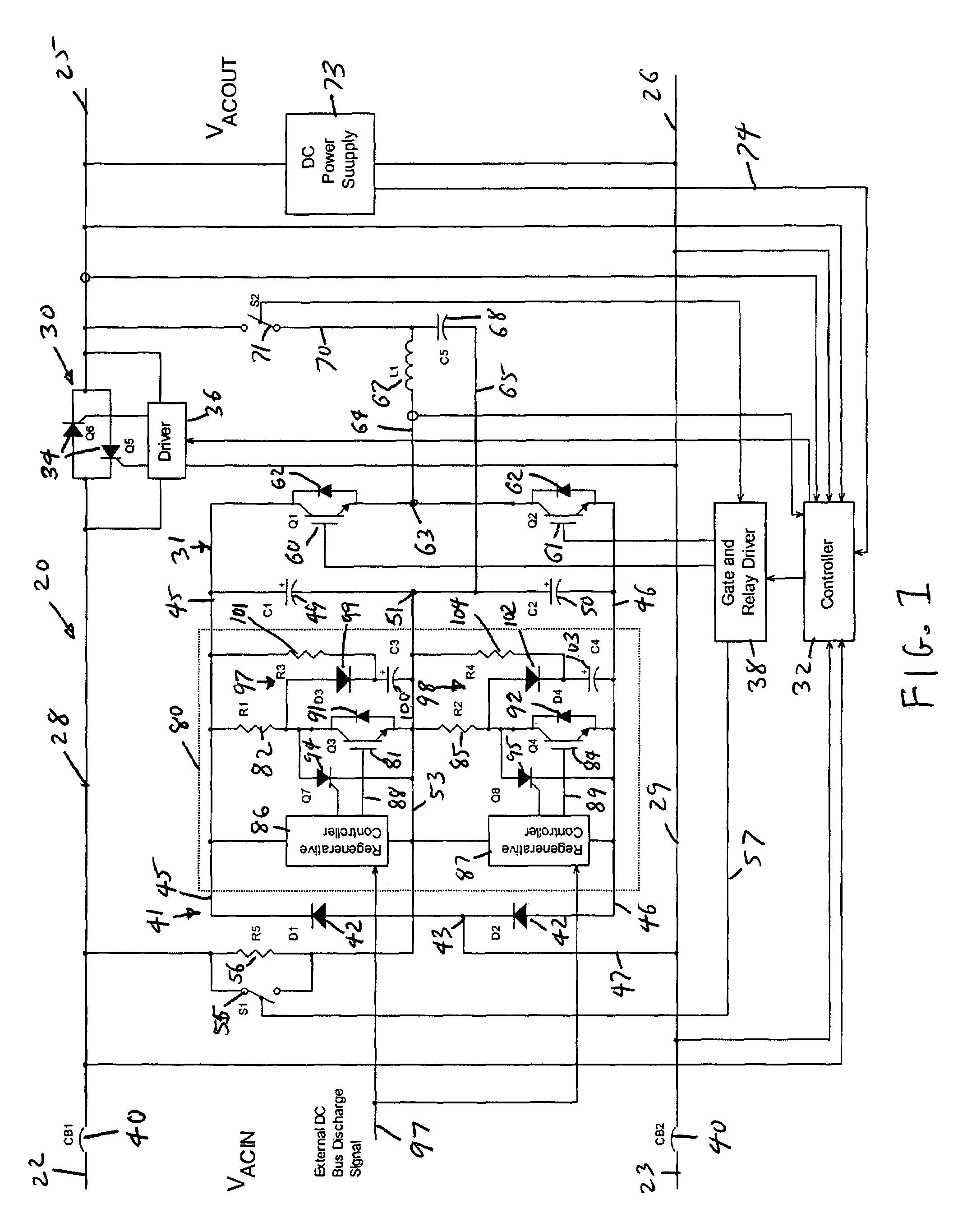 Power conversion and voltage sag correction with regenerative loads