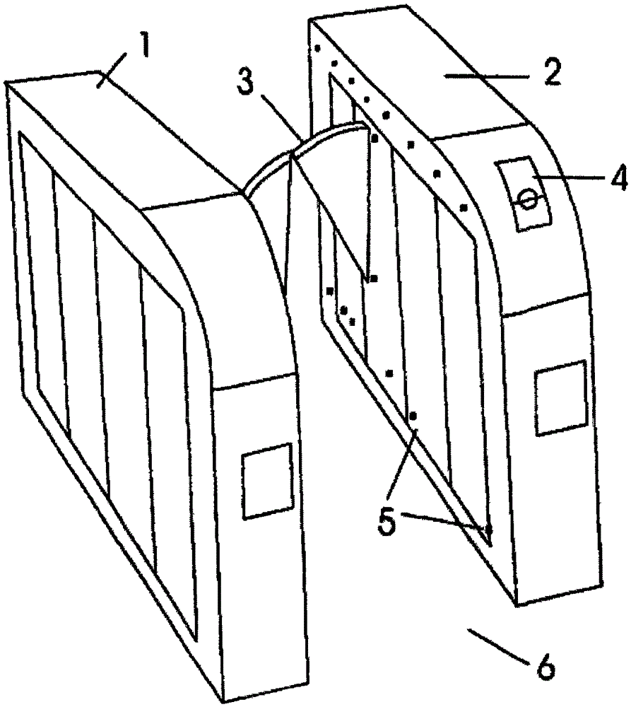 Scissor-like door gate transit logic identification device and method