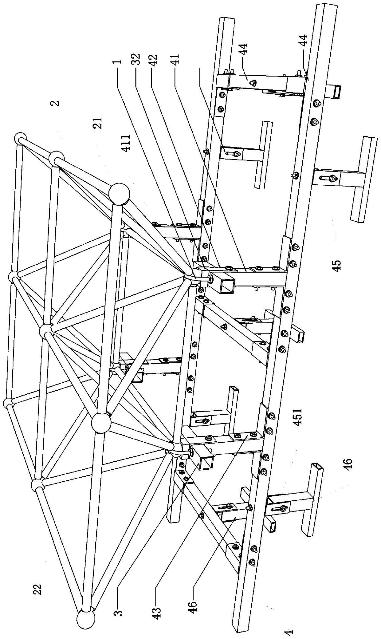 Mounting structure and method for top surface spherical net rack