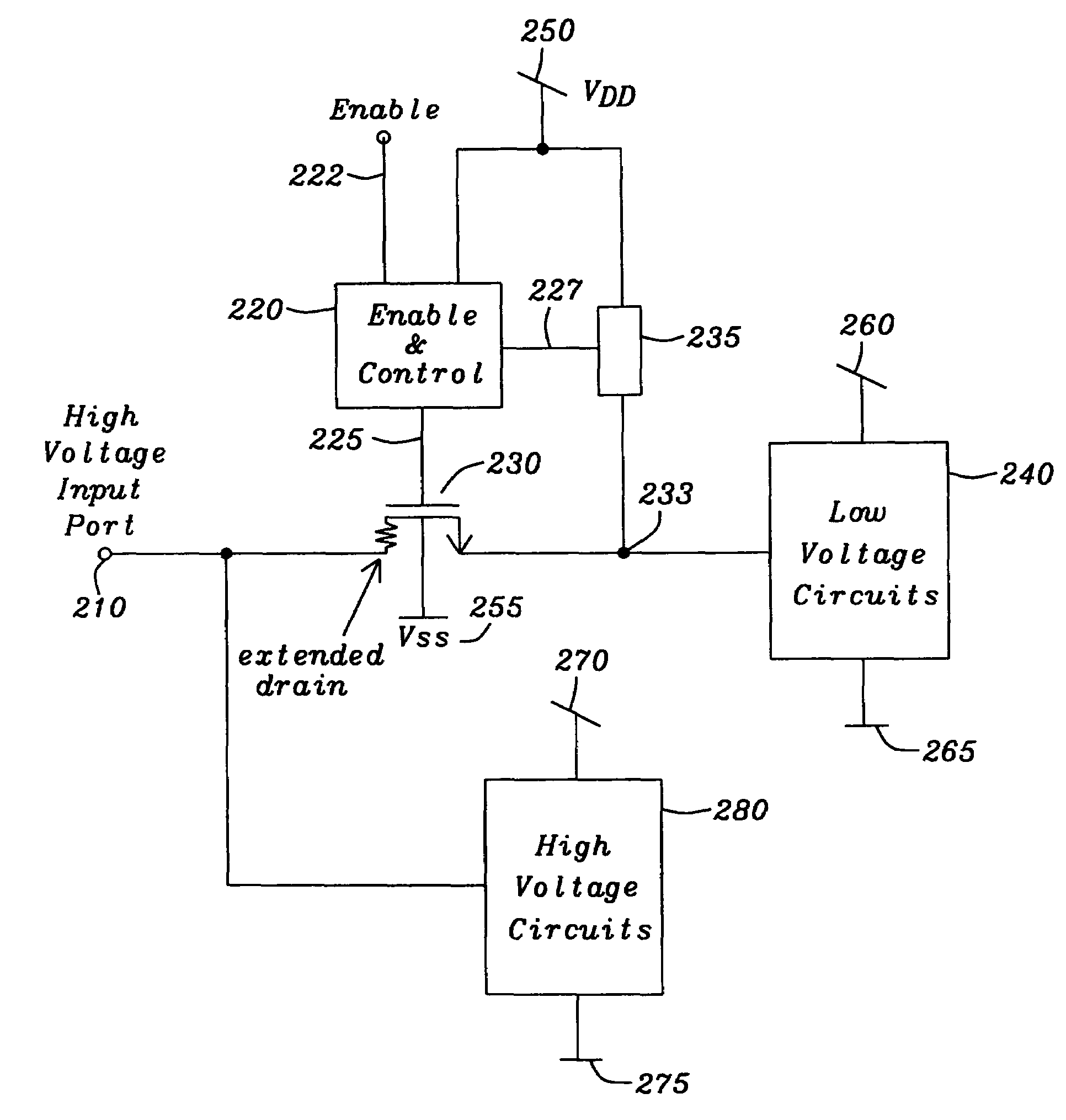 Digital CMOS-input with N-channel extended drain transistor for high-voltage protection