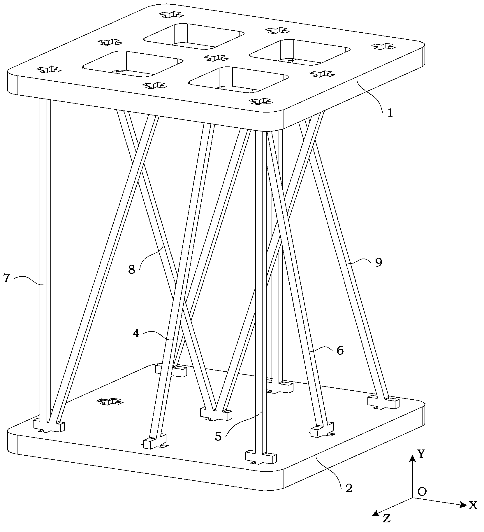 A reconfigurable flexible teaching aid used to demonstrate the dual relationship between degrees of freedom and constraints in the teaching of mechanical principles