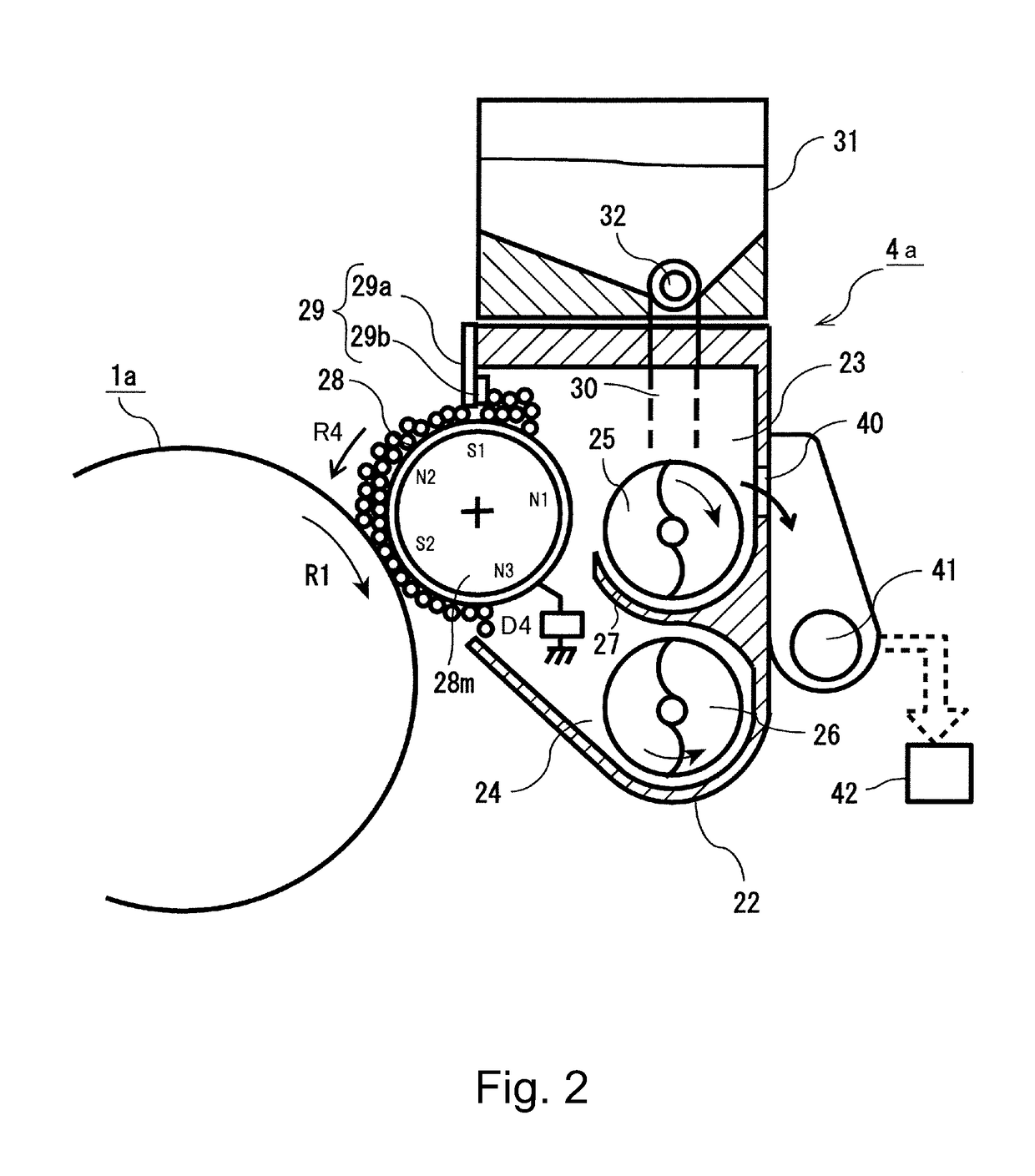 Developing device having rotating feeding member