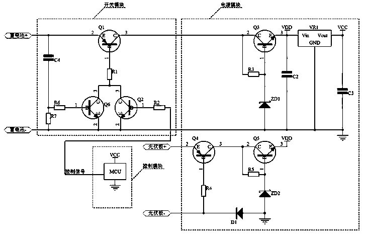 Solar energy controller power source circuit