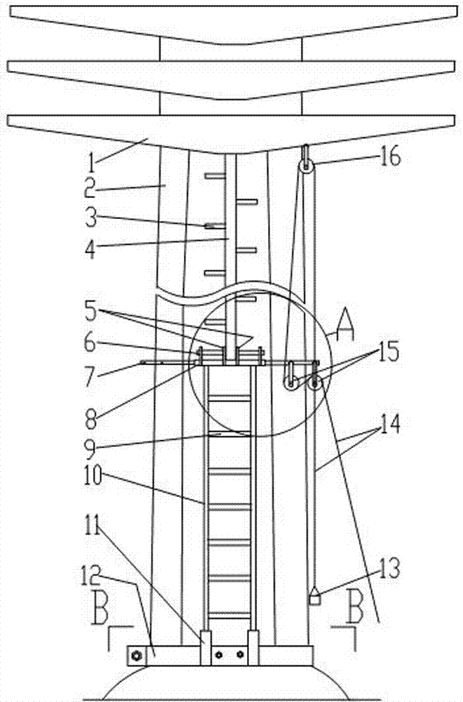 A maintenance ladder docked with a fixed ladder of a transmission tower