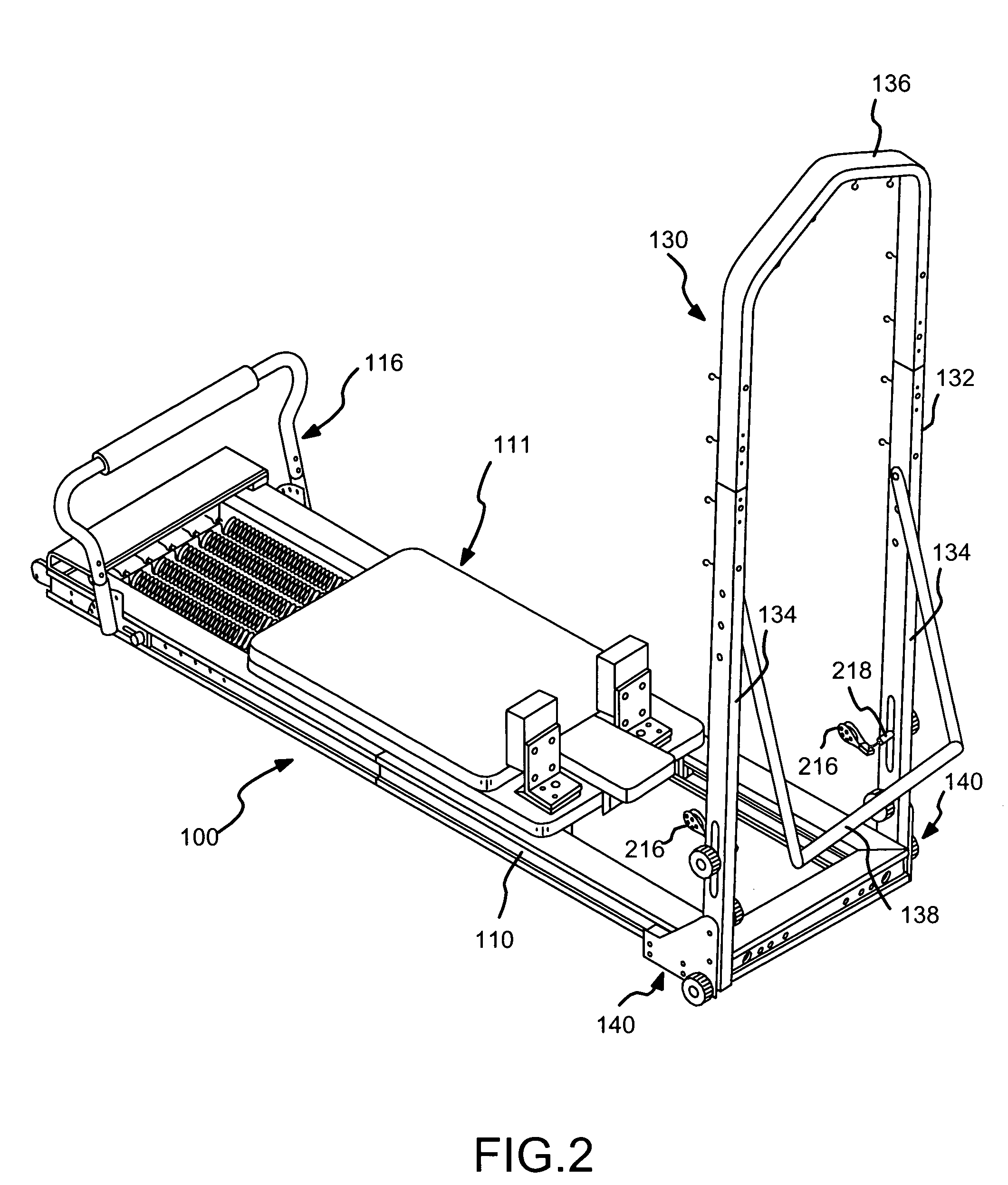 Reformer exercise apparatus having a trapeze bar