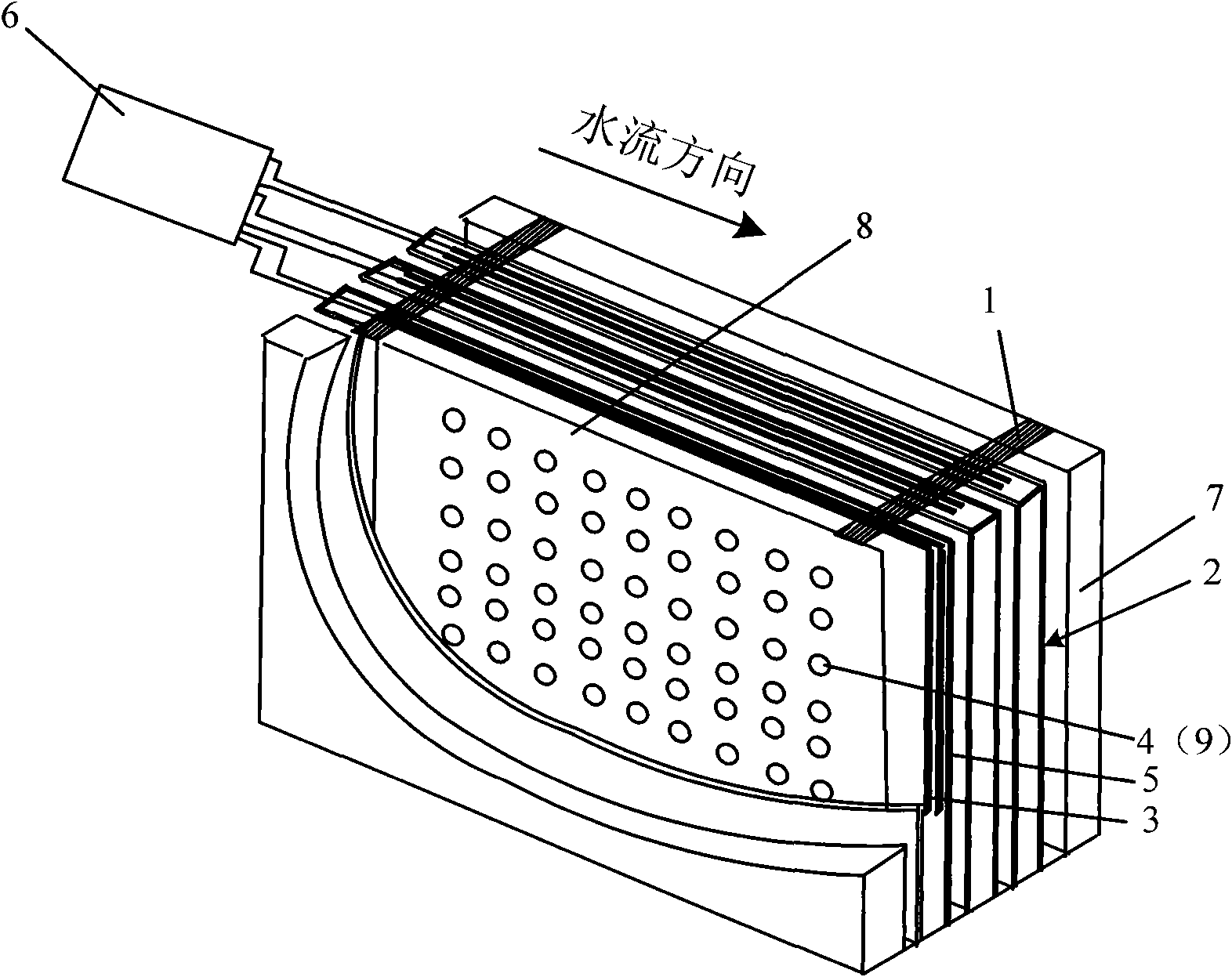 Open-channel type ultraviolet LED water body sterilizing device