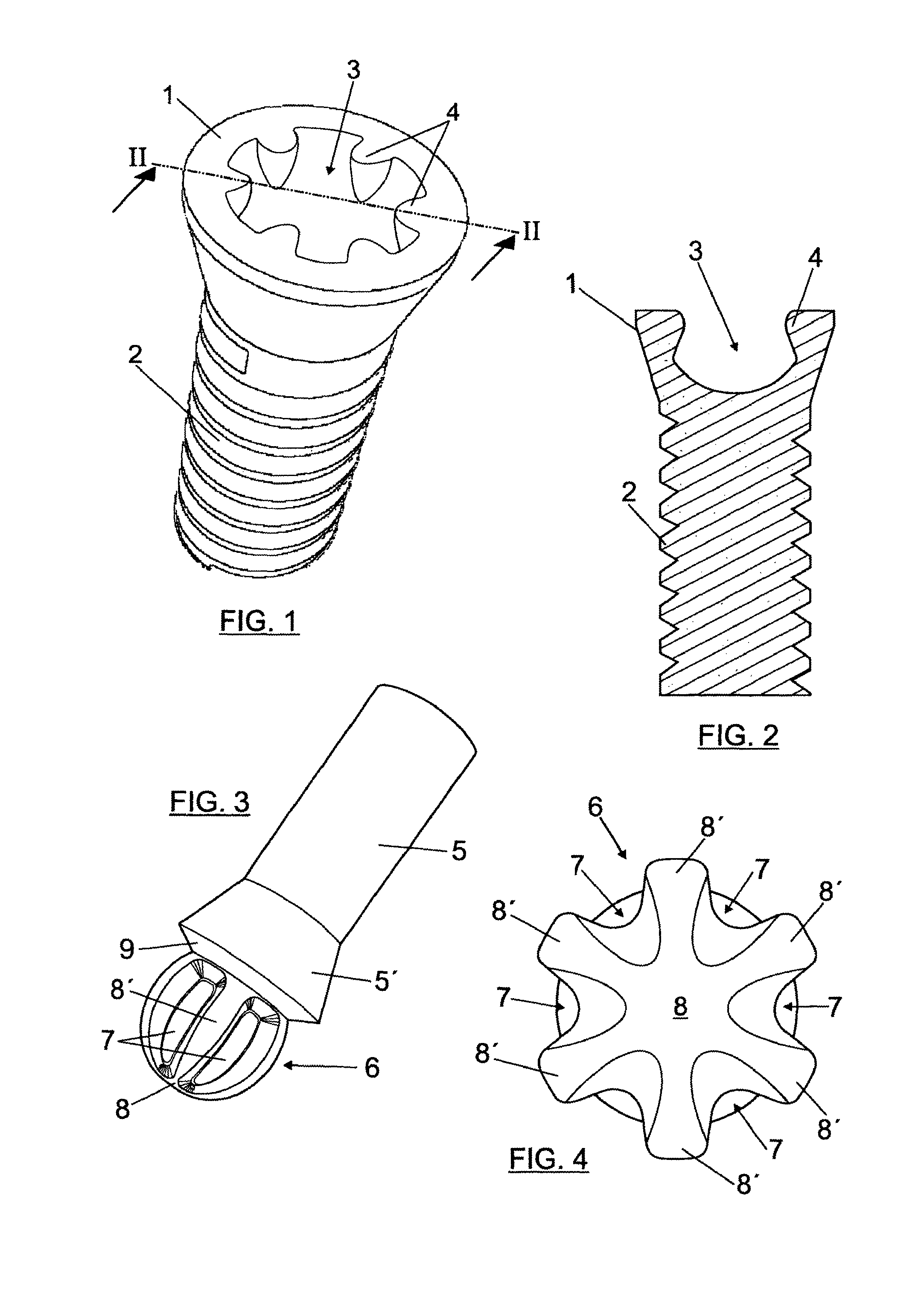 Coupling structure between screw head and tightening tool