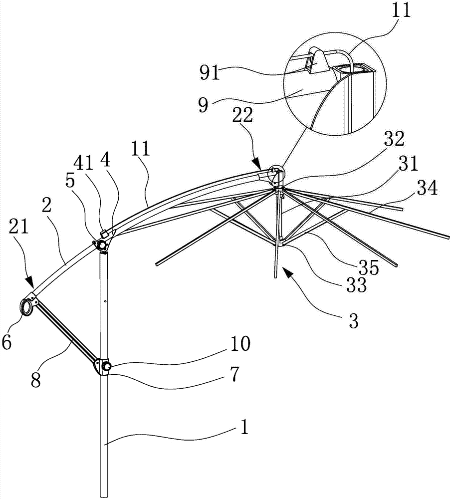 Hand-pushed bent back type hanging umbrella