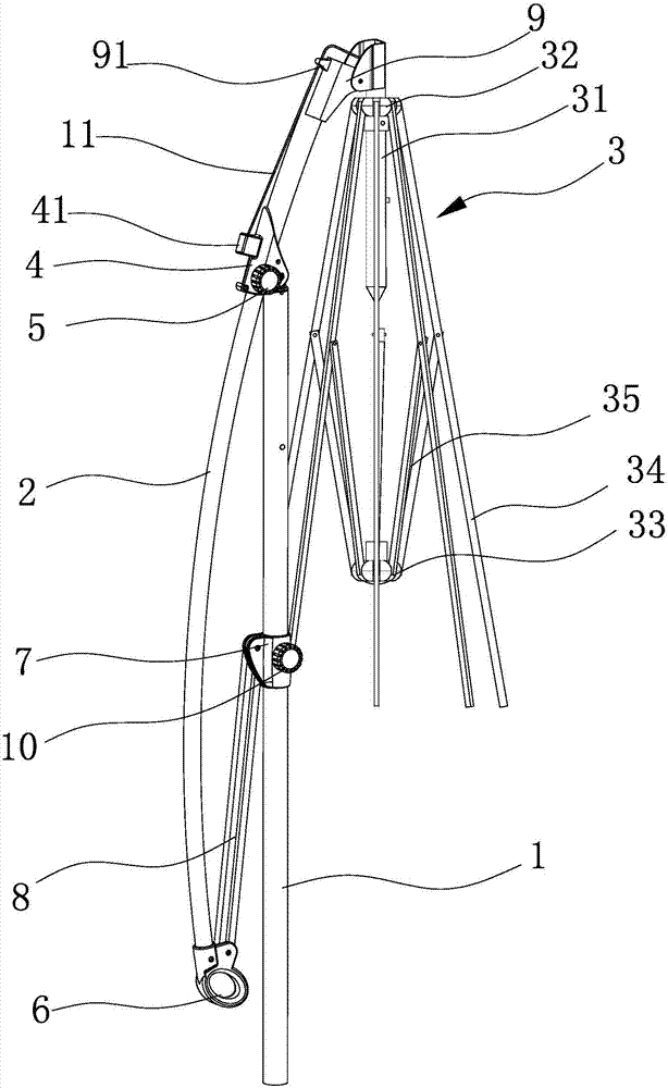 Hand-pushed bent back type hanging umbrella