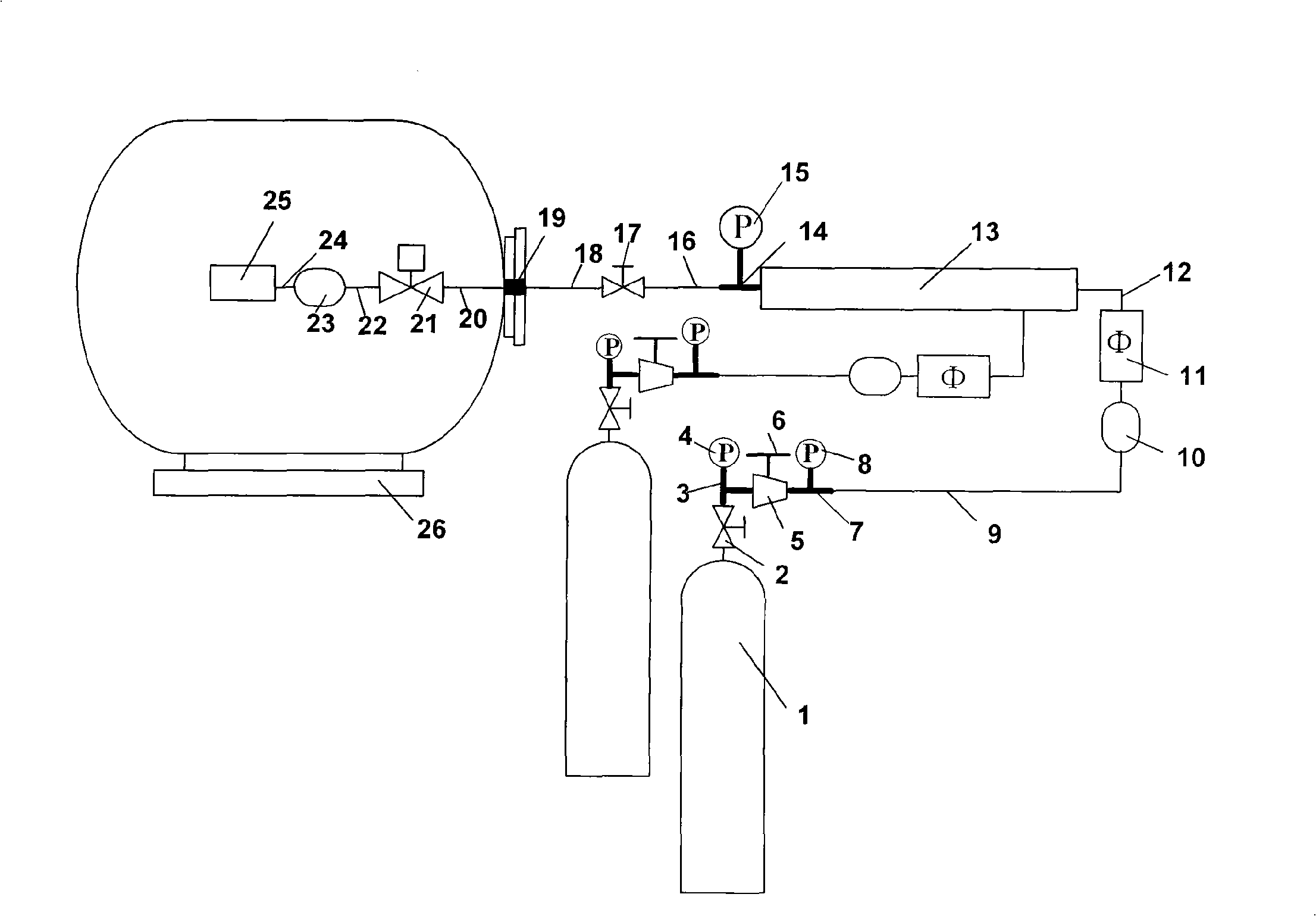 Electric propulsion testing platform gaseous-propellant supply device