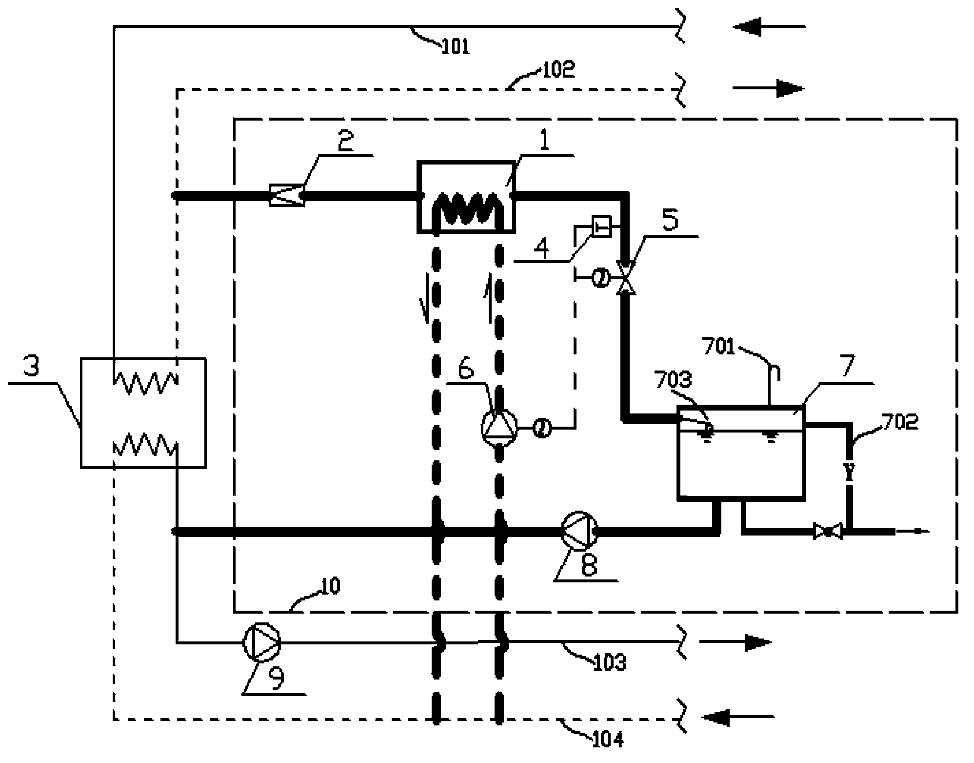 Secondary side water supplementing device for closed heat exchange system