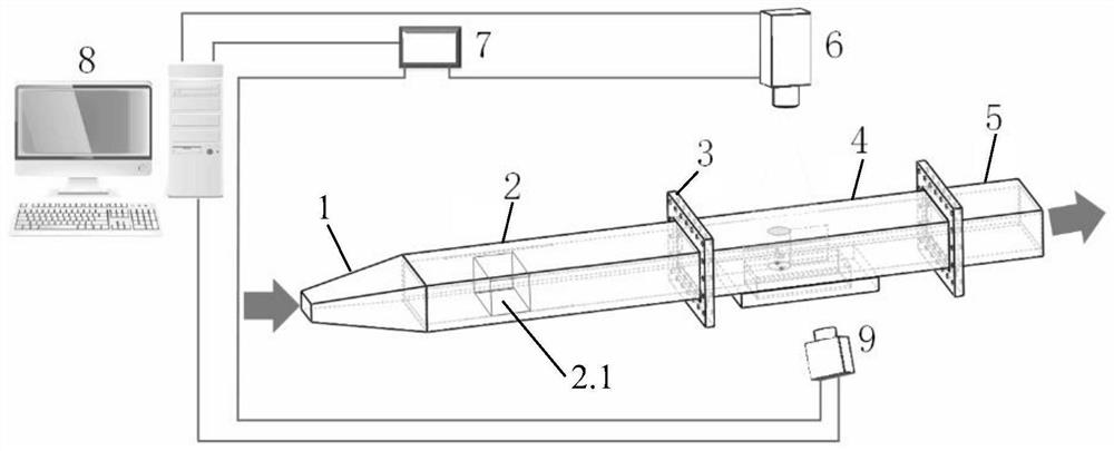 Experimental testing device for flow field effect of flow control technology under limited channel condition