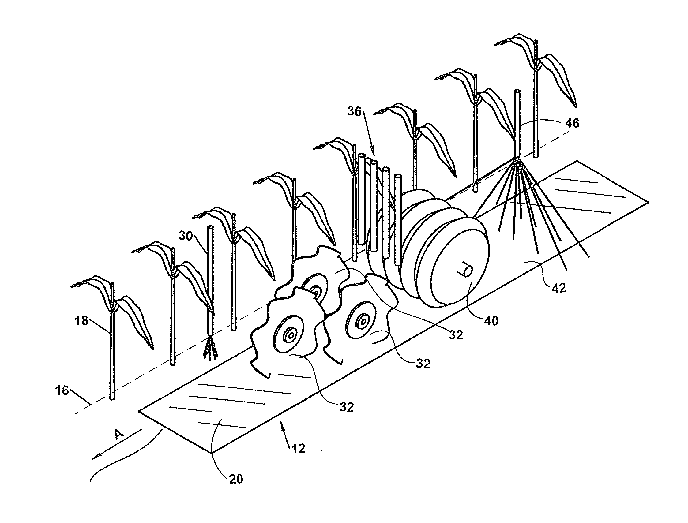 Apparatus and method for no-till inter-row simultaneous application of herbicide and fertilizer, soil preparation, and seeding of a cover crop in a standing crop