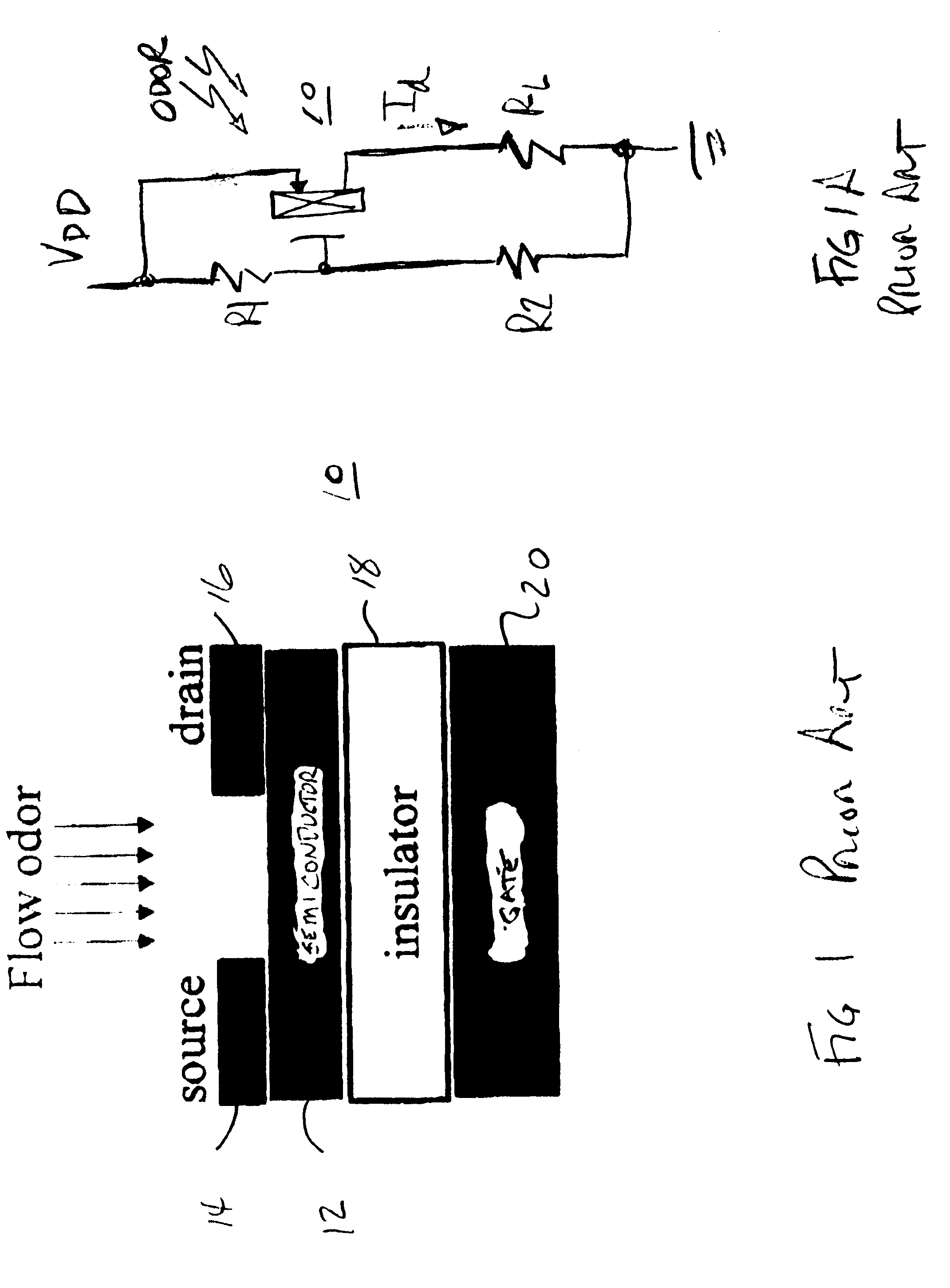 Odor sensor with organic transistor circuitry