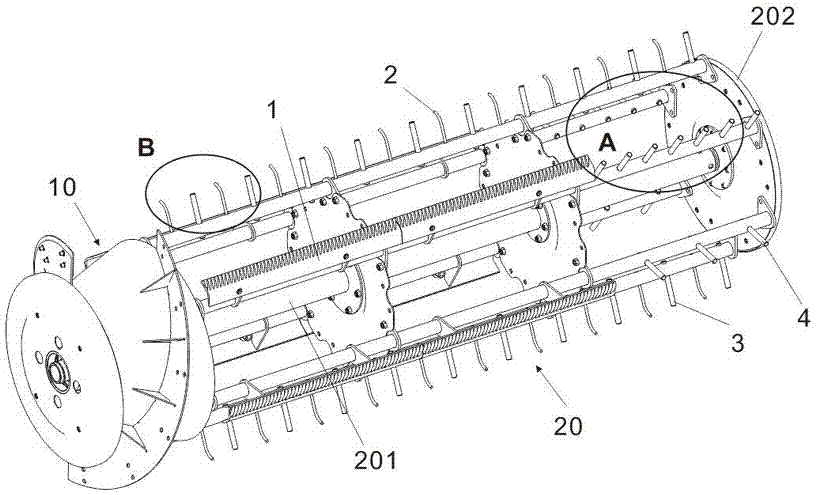 Threshing device of millet combine harvester