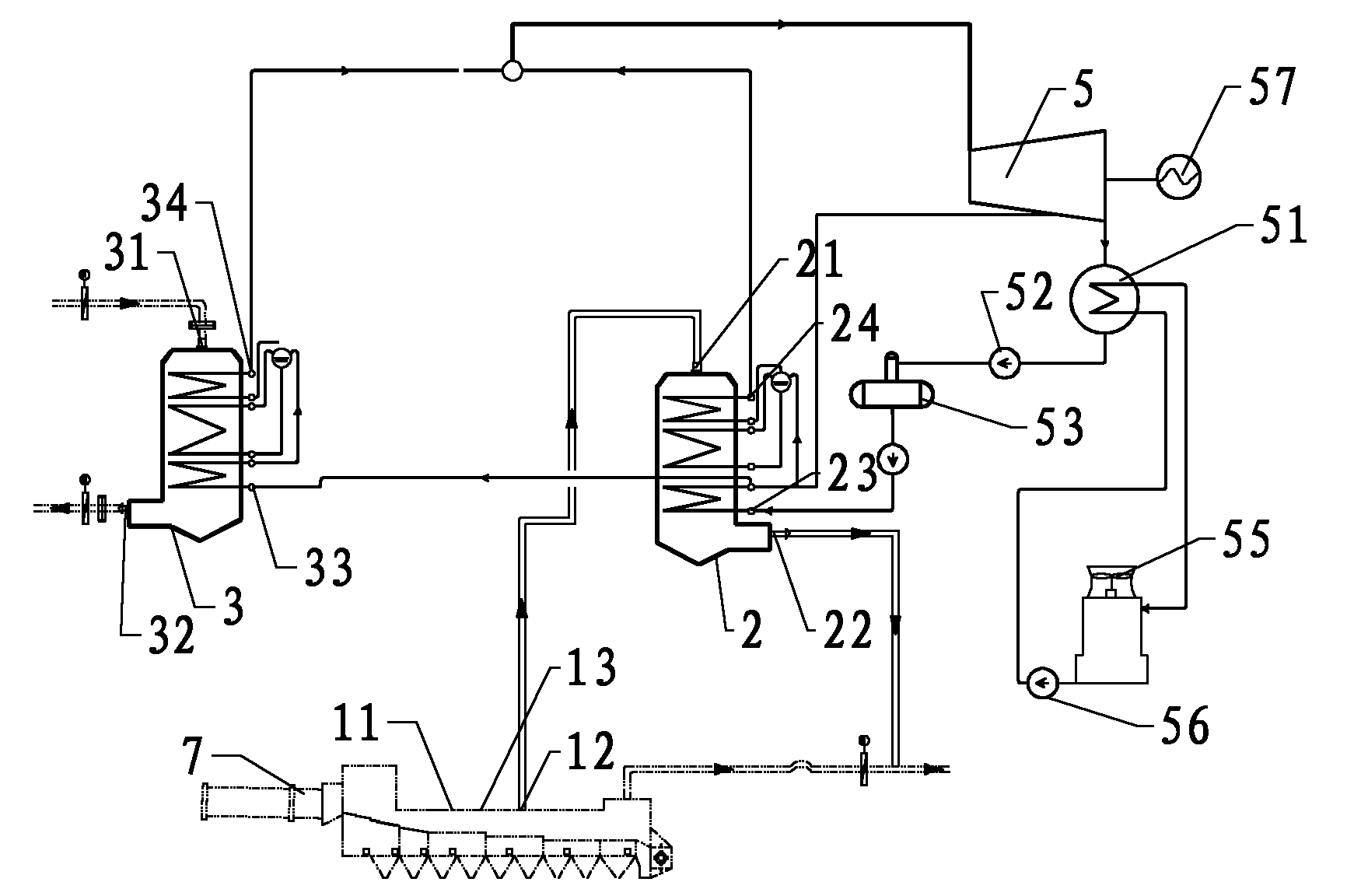 Single-pressure recovery generating system of waste heat of dry method cement production line