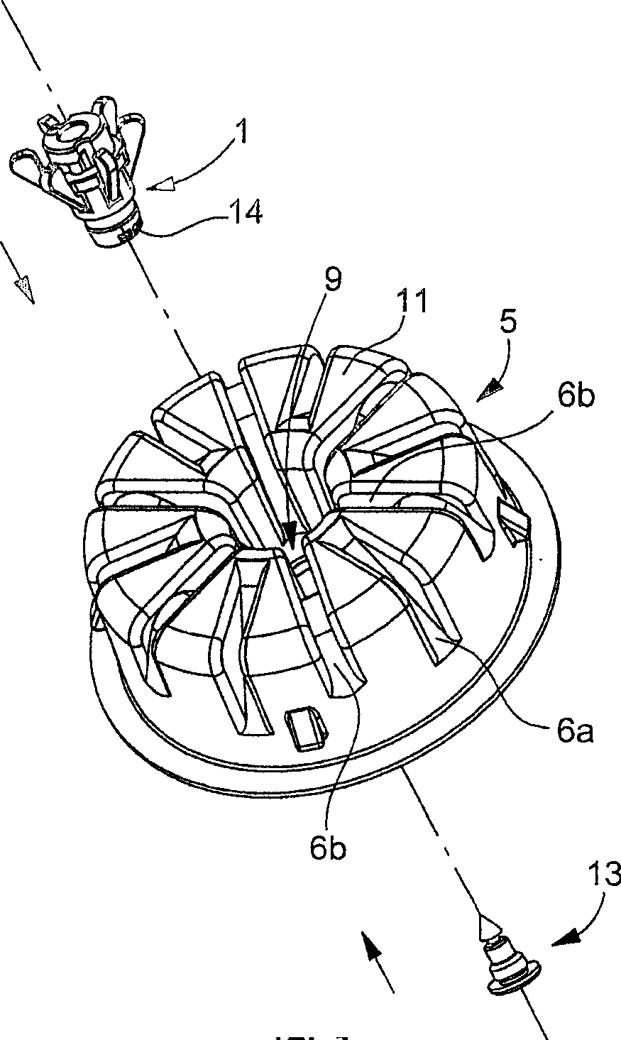 Device for pumping a liquid from a packaging or a container.