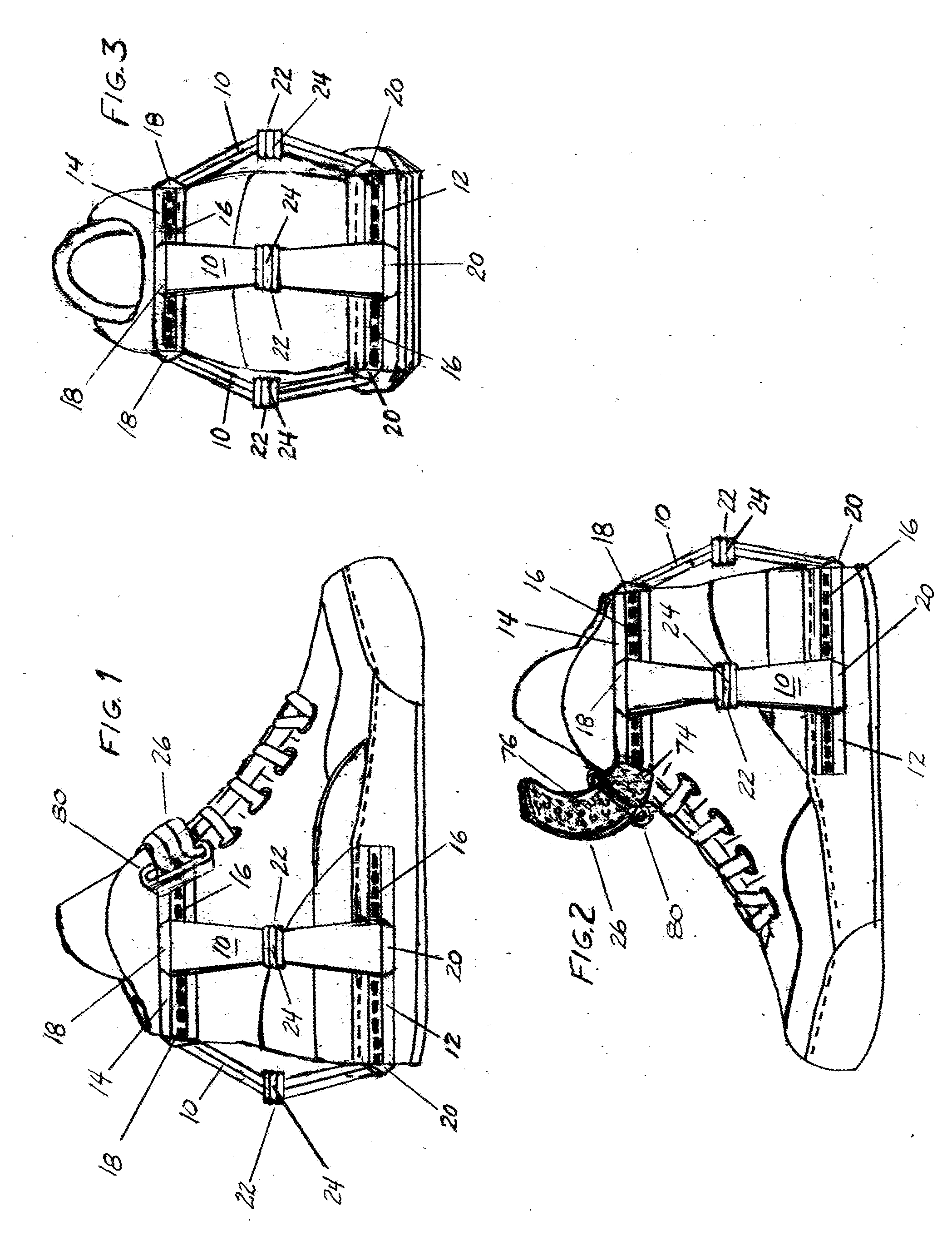 Multi-directional support system with flex support bars for use on footwear