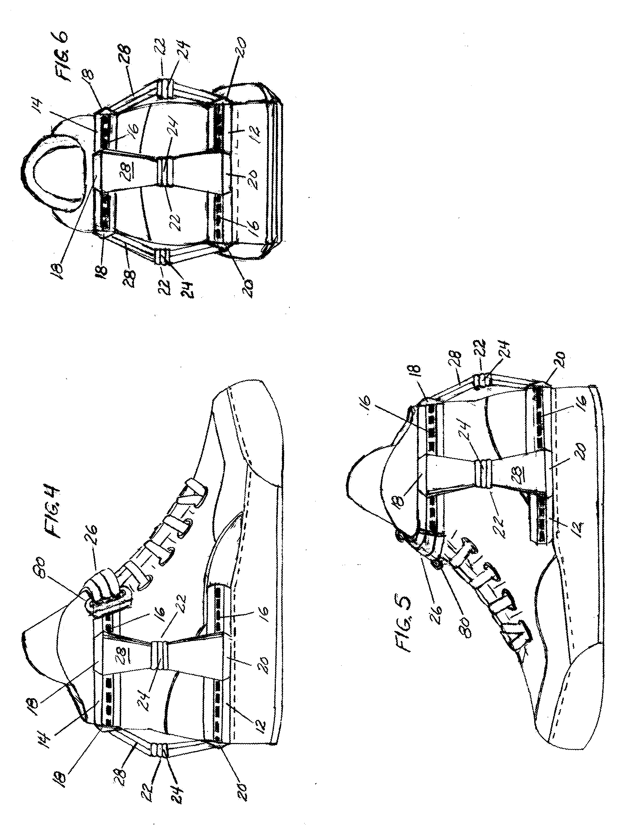 Multi-directional support system with flex support bars for use on footwear