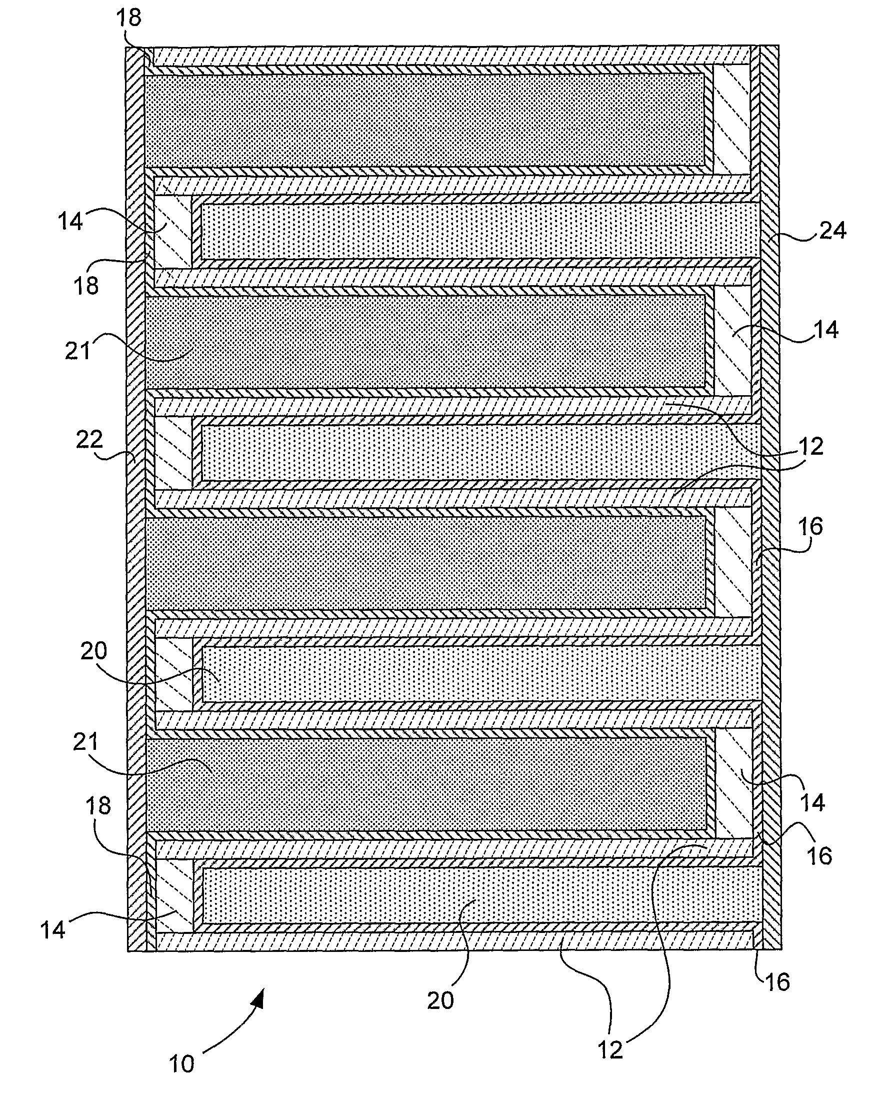 Cellular honeycomb hybrid capacitors with non-uniform cell geometry