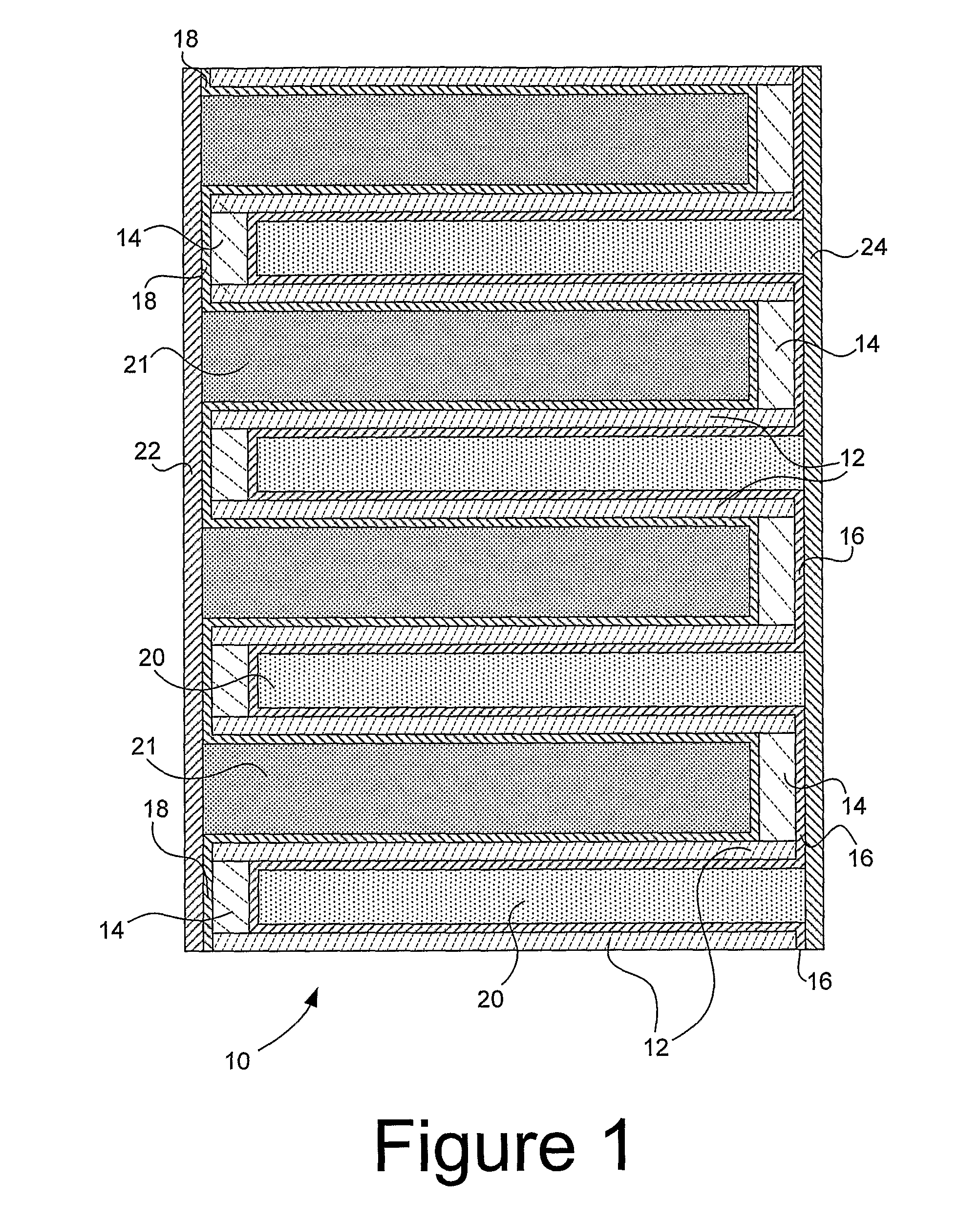 Cellular honeycomb hybrid capacitors with non-uniform cell geometry