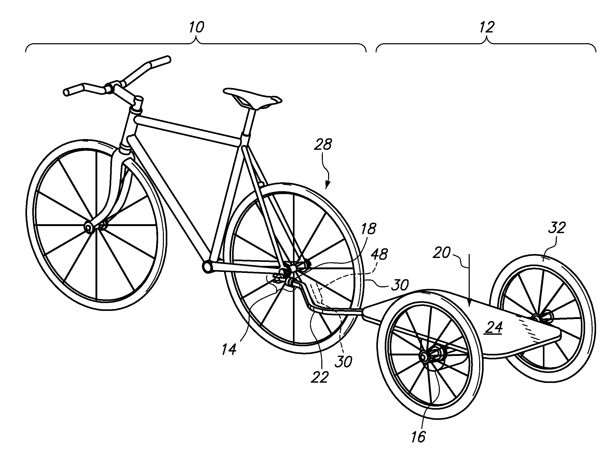 Motor powered bicycle trailer with integral hitch force metering