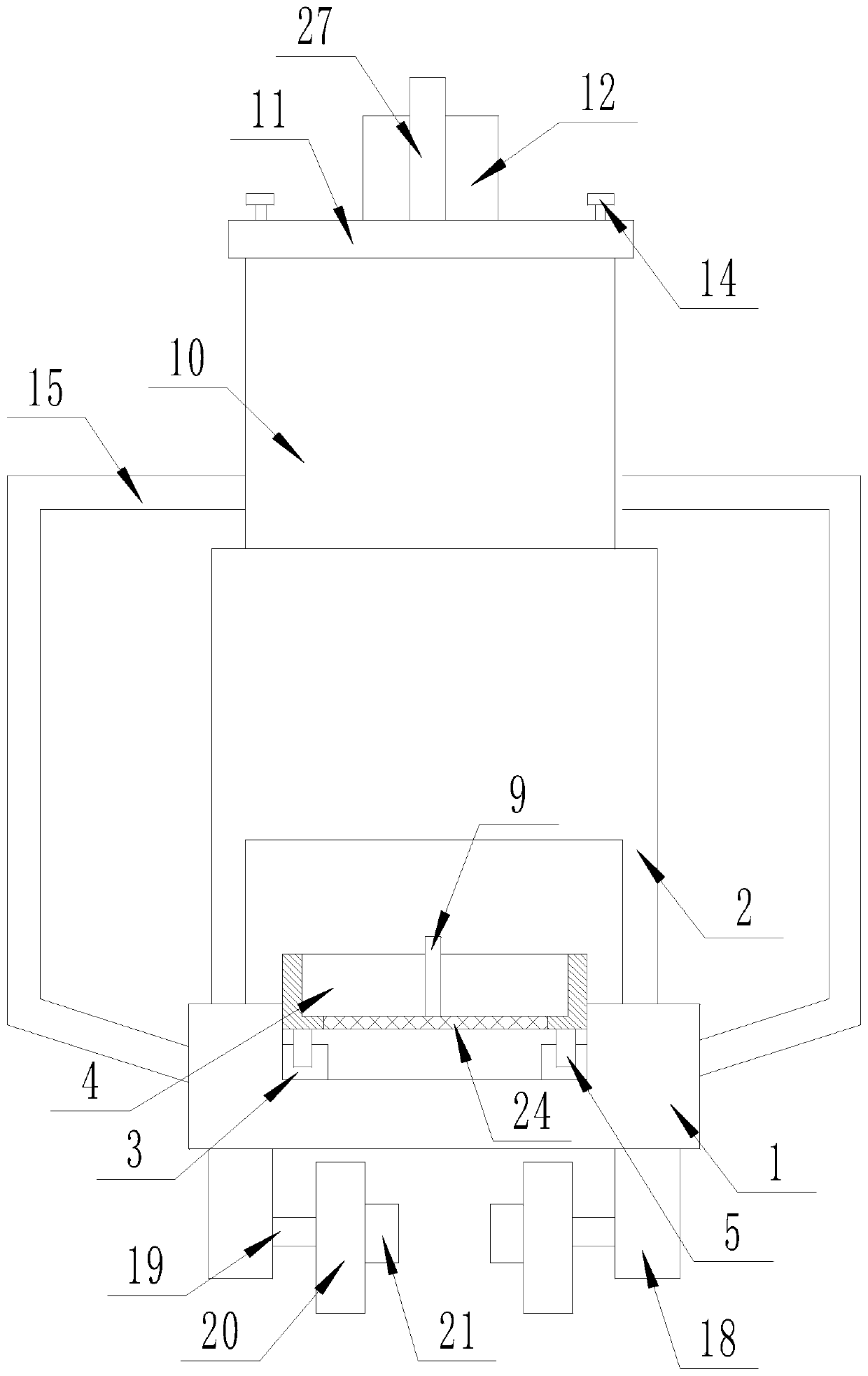 A horizontal floor tile laying device for house construction