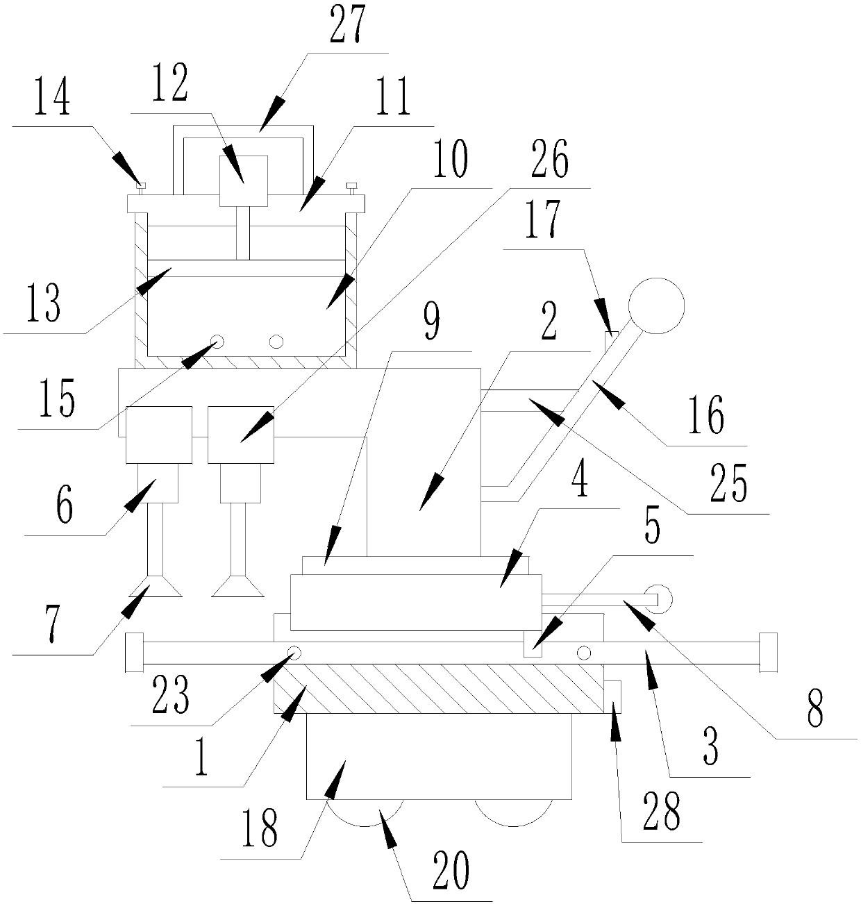 Horizontal floor tile laying device of house construction