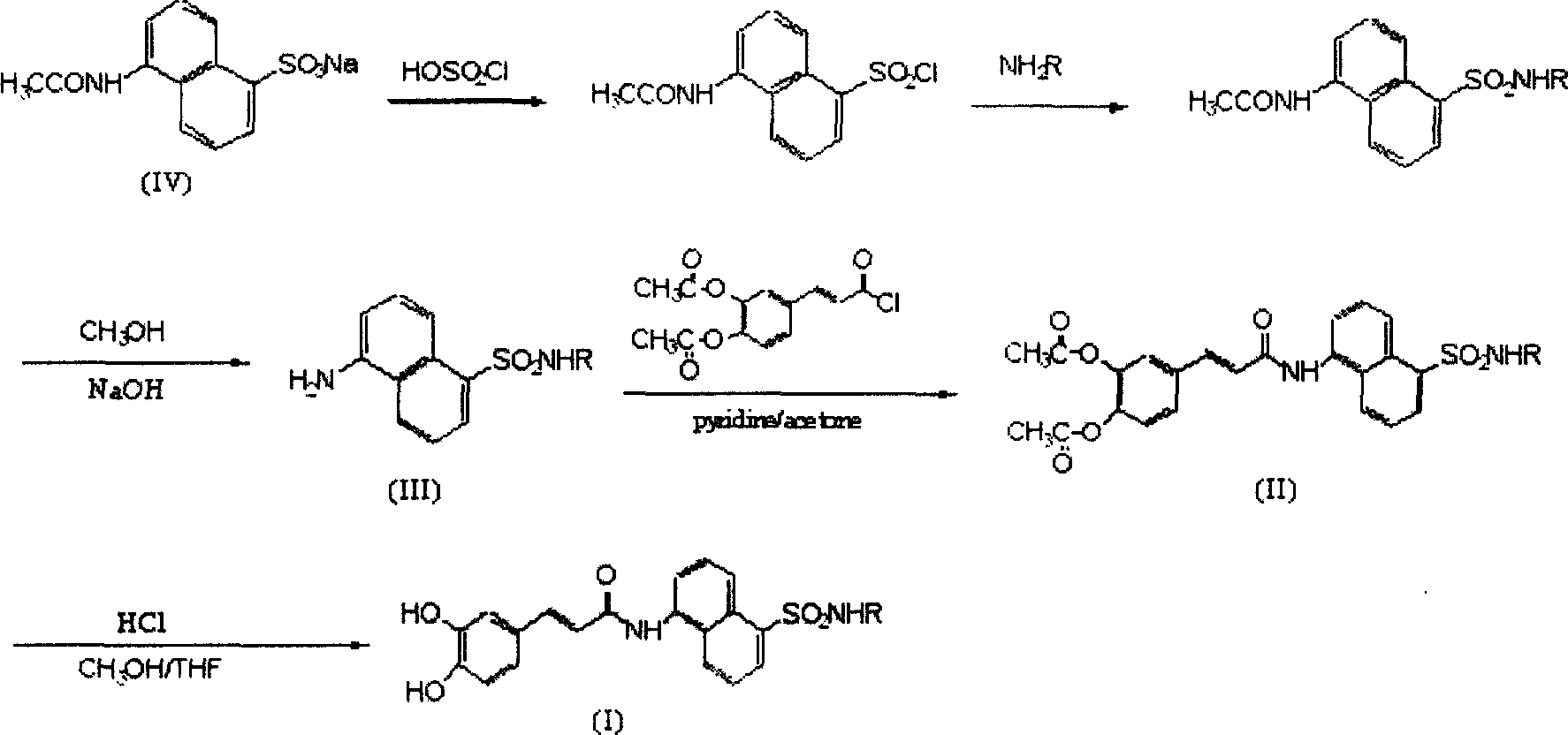 Coffee acyl naphthalene sulfonamides compound and method for preparing the same and anti-HIV conformity enzyme action