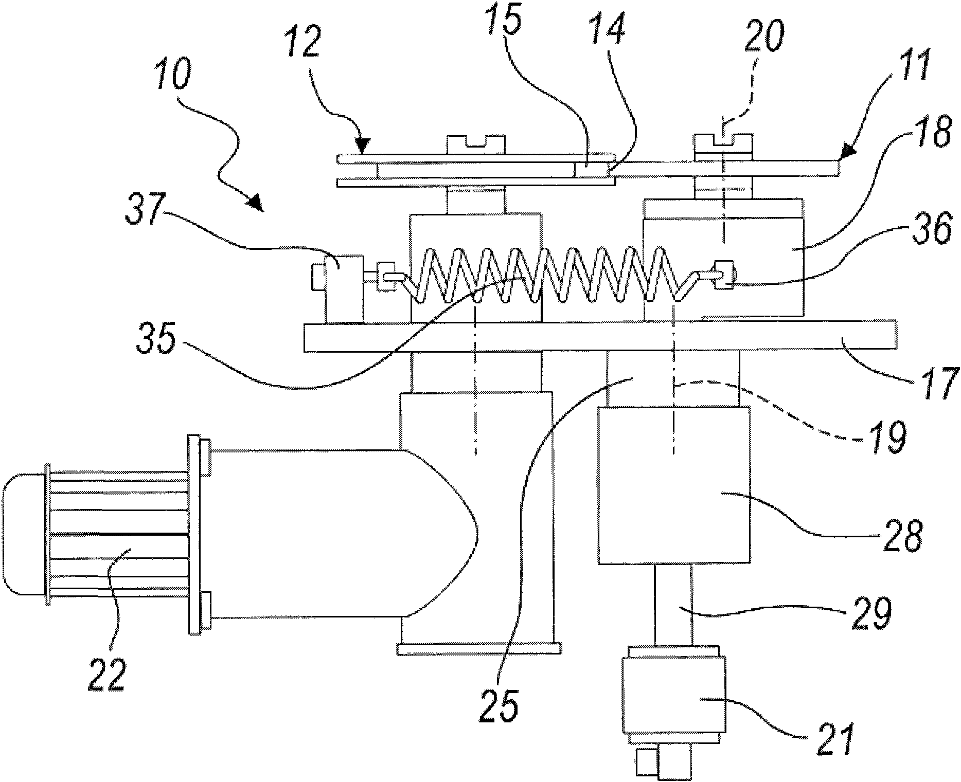 Device for measuring volume change of at least one textile fiber band