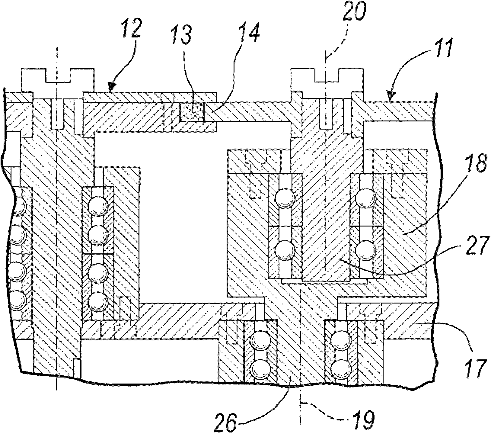 Device for measuring volume change of at least one textile fiber band