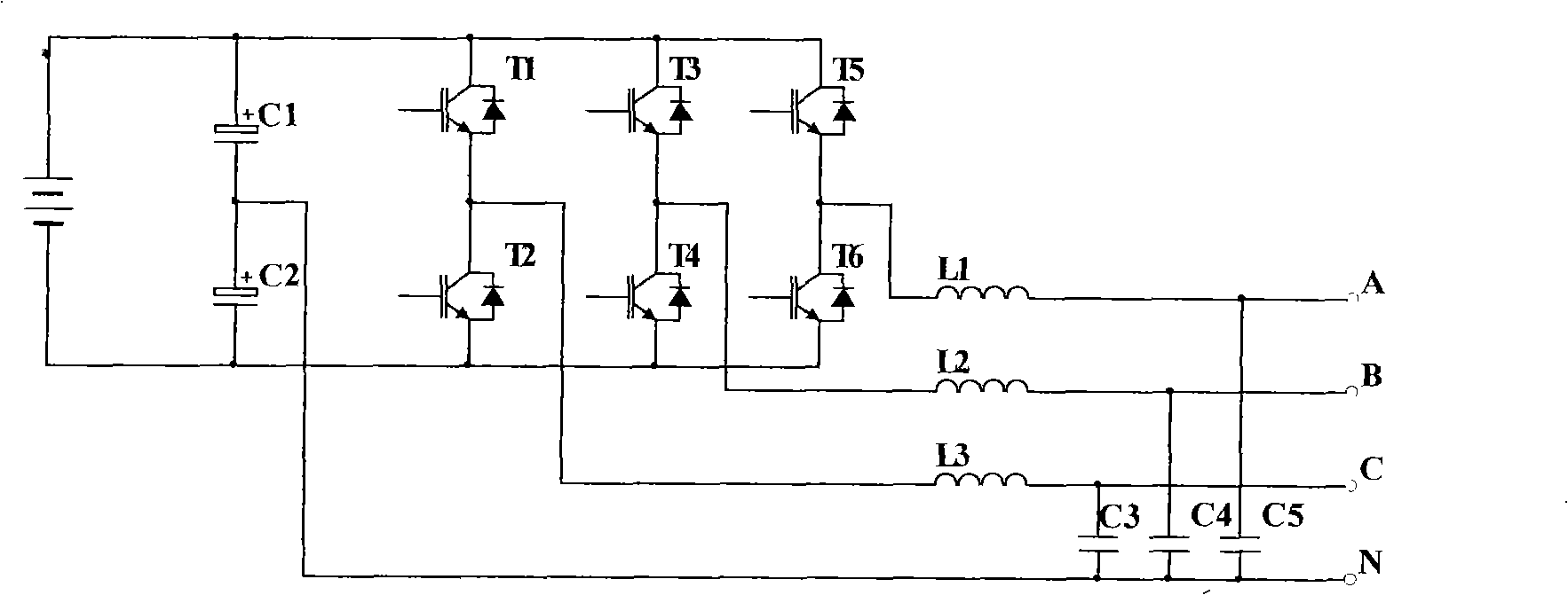 Three-phase four-wire system inverter circuit