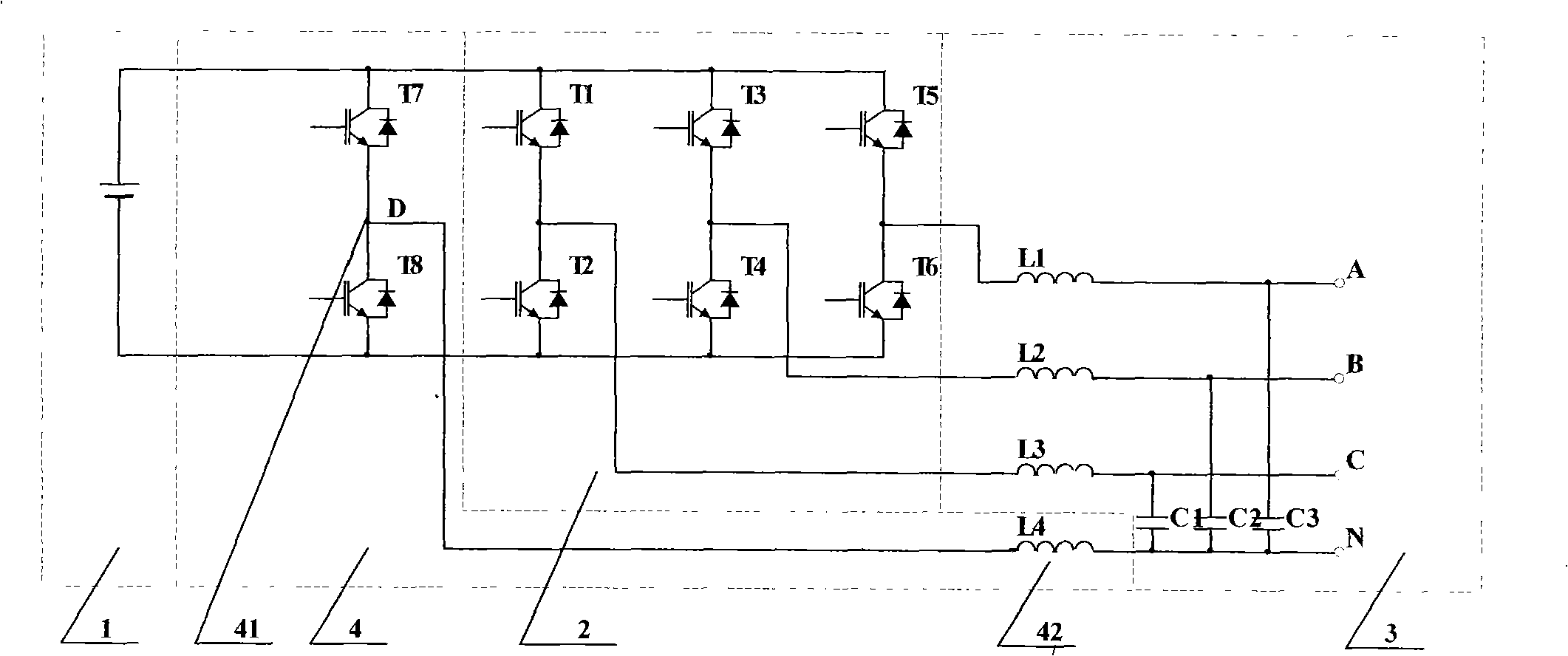 Three-phase four-wire system inverter circuit