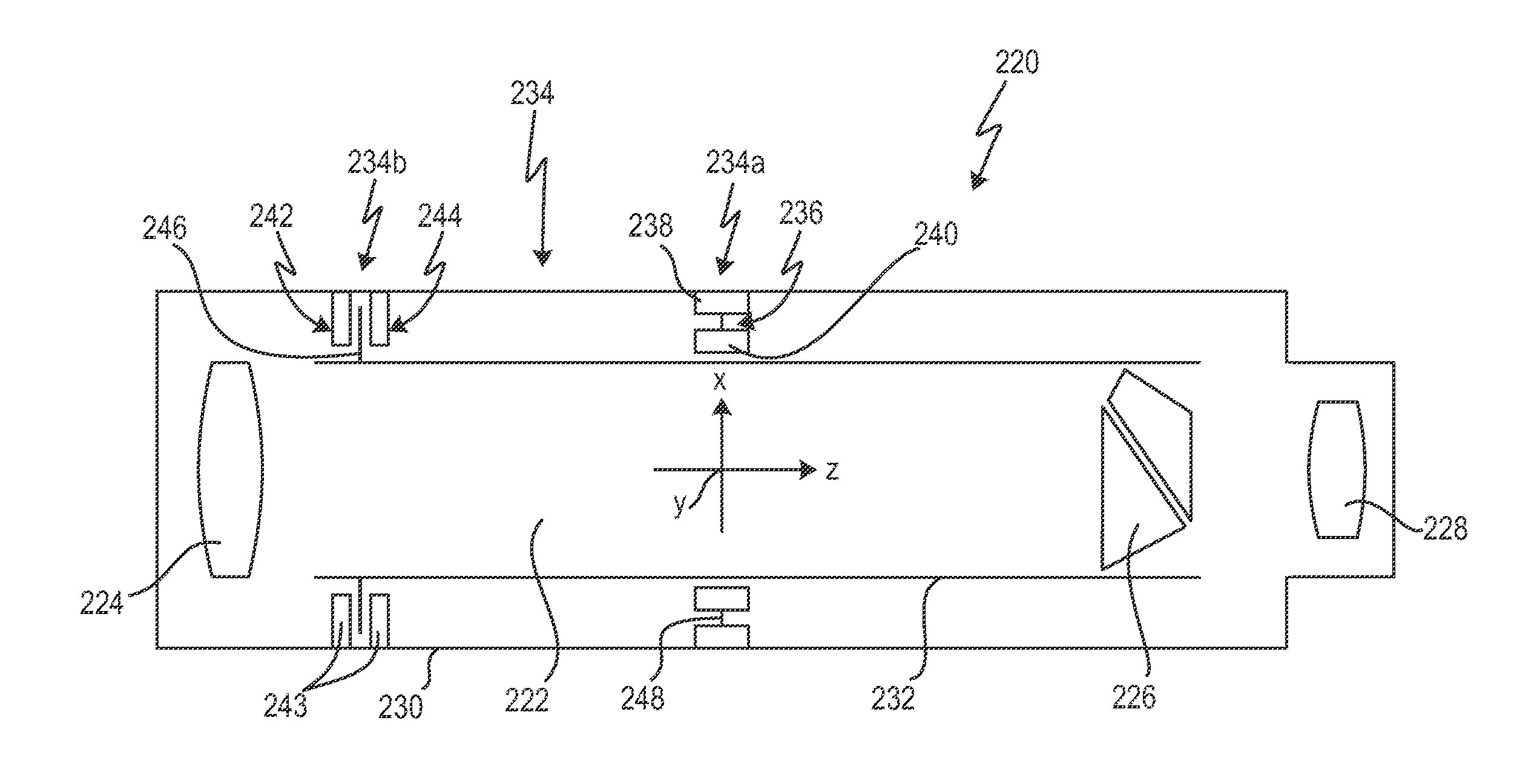 Long-range optical device having image stabilization