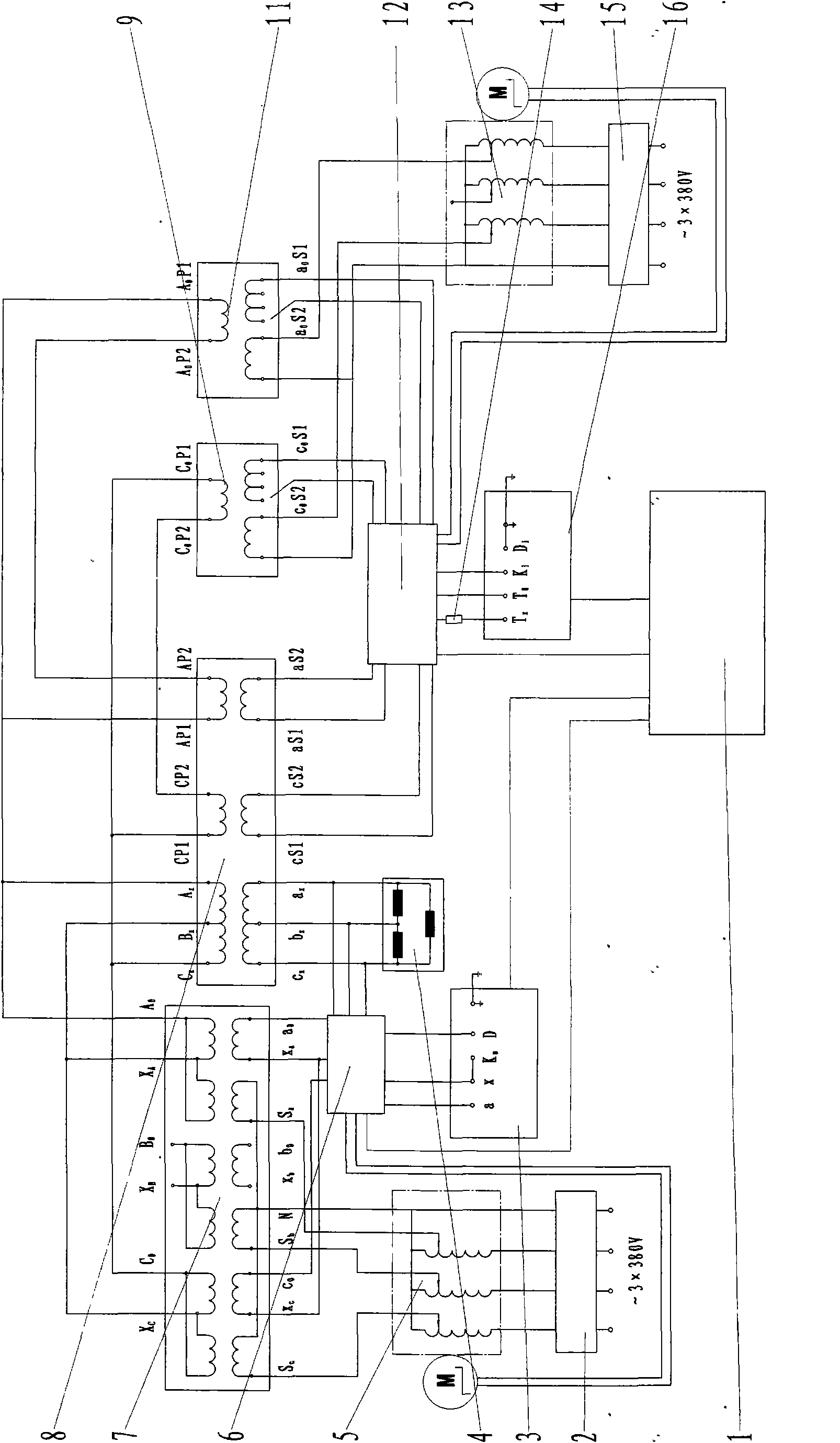 Testing device for high-voltage three-phase combination transformer