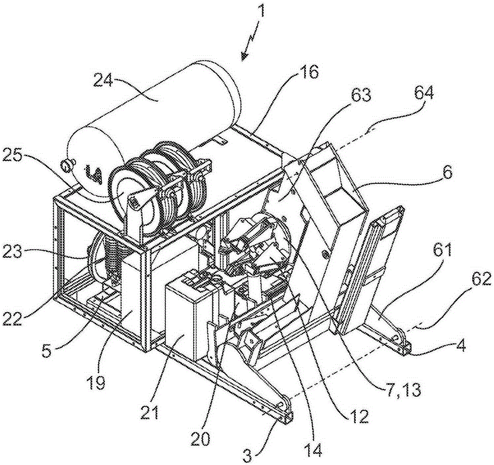 Onboard device for mounting/dismounting tyres of heavy goods vehicles